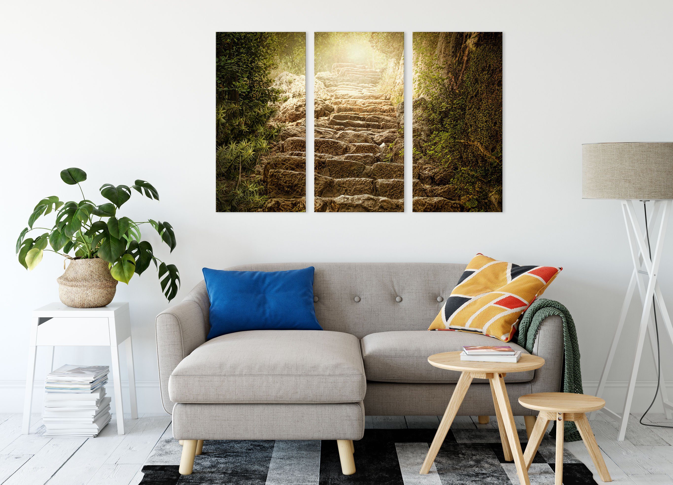 Zackenaufhänger inkl. bespannt, Leinwandbild alte 3Teiler fertig Pixxprint (1 alte St), Steintreppe, Schöne Steintreppe Schöne (120x80cm) Leinwandbild