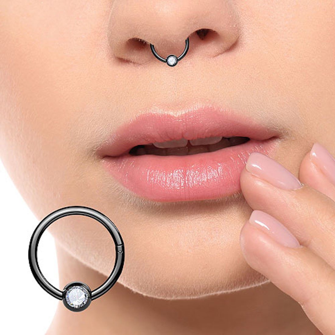 Taffstyle Nasenpiercing Septum Segment Ring Piercing Clicker Scharnier Kristall Kugel Perle, Septum Nasenring Ohrpiercing Ohr Nase Tragus Helix Brust Intim