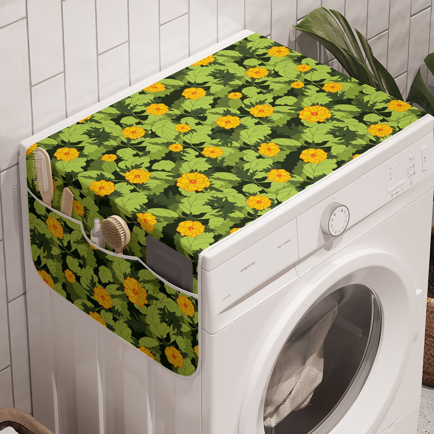 Abakuhaus Badorganizer Anti-Rutsch-Stoffabdeckung für Waschmaschine und Trockner, Blume Hand gezeichnet Doodle Leafs
