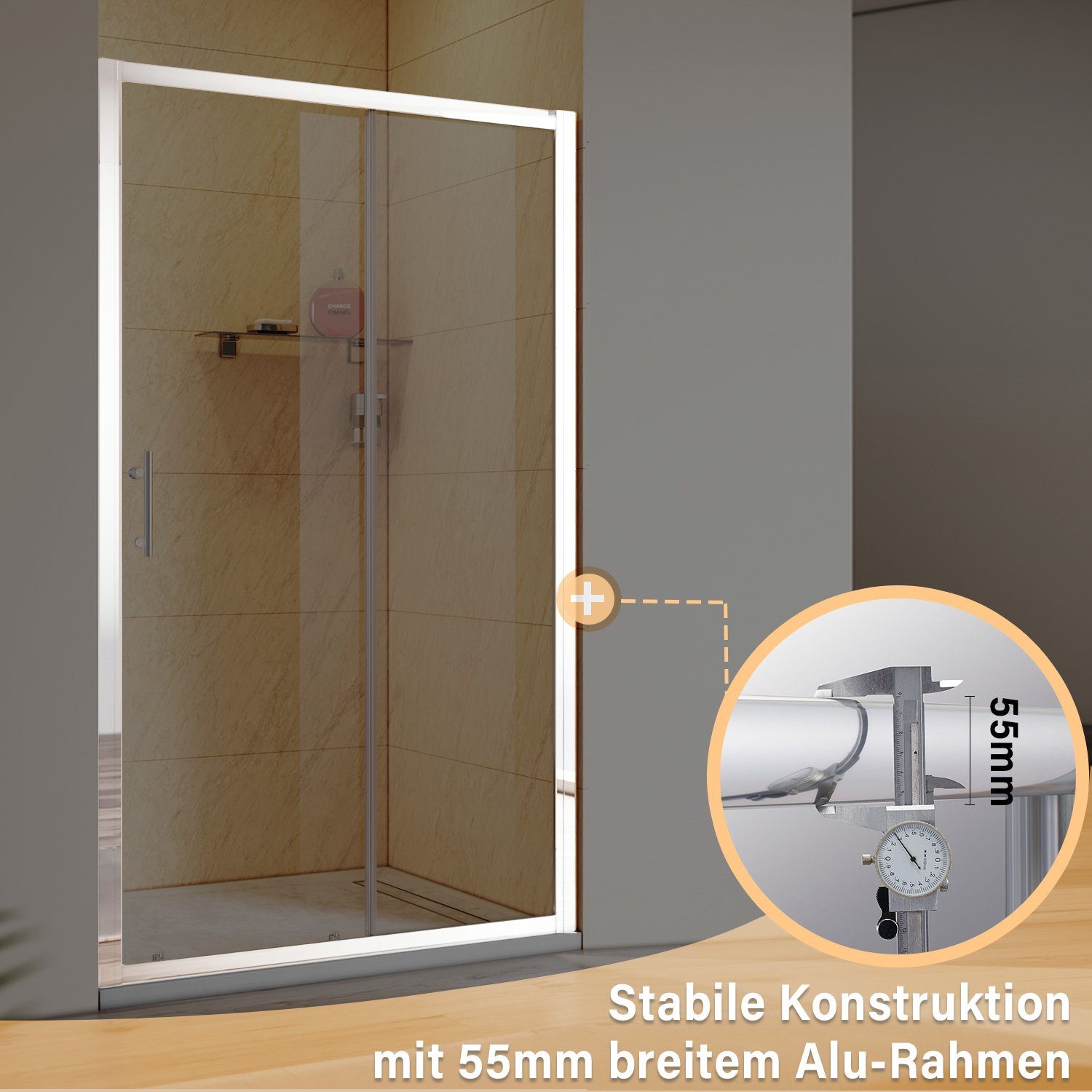 SONNI Dusch-Schiebetür Duschschiebetüren, 100-170cm, ESG Nischentür Duschtür, Duschschiebetür, 100x185 cm – Bild 4 von 5
