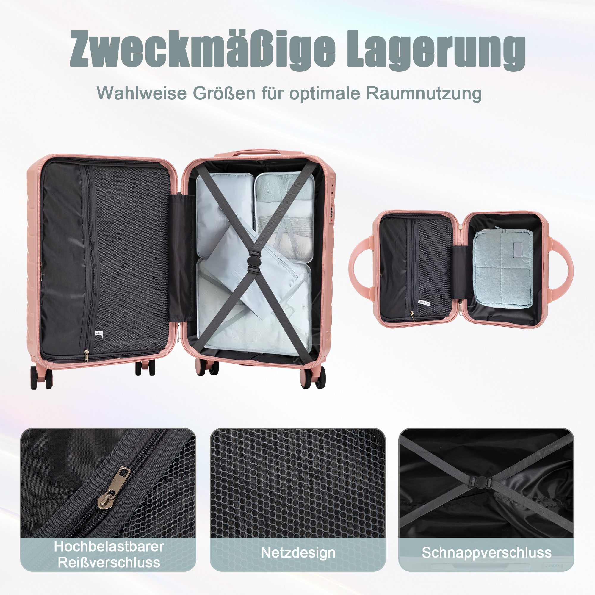 LVHOM Trolleyset 2/4 Set., ABS Hartschalen 14"/19"/24"/28", leise Rädern für jede Tour, (Handgepäck, Kosmetiktasche, Kratzfest und wasserdich für einfache Reinigung. 360° Spinner-Räder mit Doppelreihenschutz und hoher Belastbarkeit. Teleskopgriff 3-stufig verstellbar. Innere Organisation mit Netzen, Gurten und Trennfächern., 2 tlg., Kosmetikorganizer mit Tragegriff, Sicherungsschlinge), Geschäftstrip, Familienurlaub, längere Erkundungen, Flughafentransfers