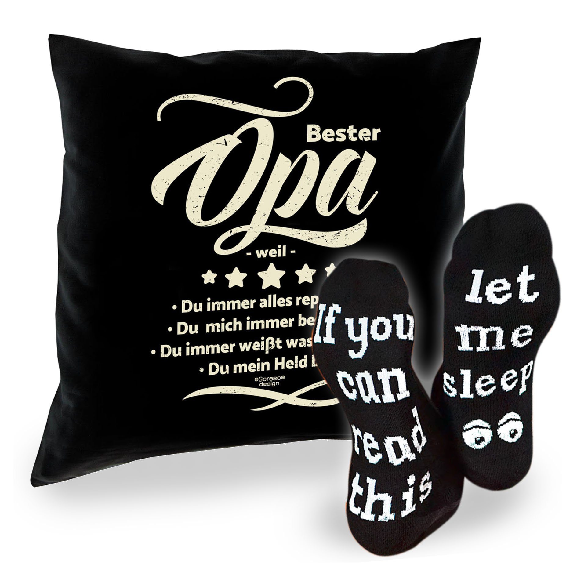 Sleep, & Opa Geschenke Kissen für Sprüche Bester Großvater schwarz Dekokissen Socken Geschenkidee weil Soreso®