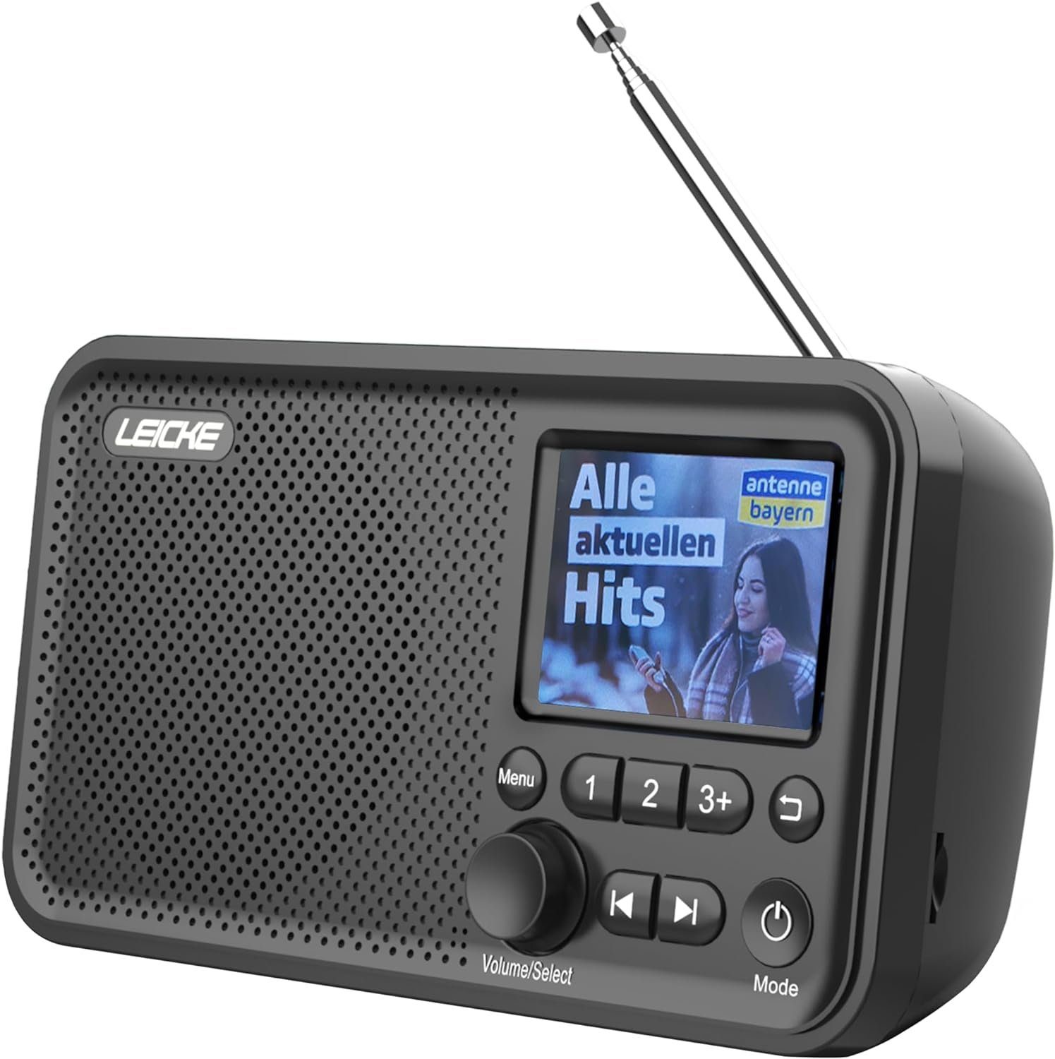 Leicke Tragbares DAB+ Radio DAB+ und UKW Radio, Küchenradio, 2,4" Farbdisplay Radio (5 W, 80 Voreinstellungen, MicroSD/TF/AUX Anschluss, Alarmfunktionen)