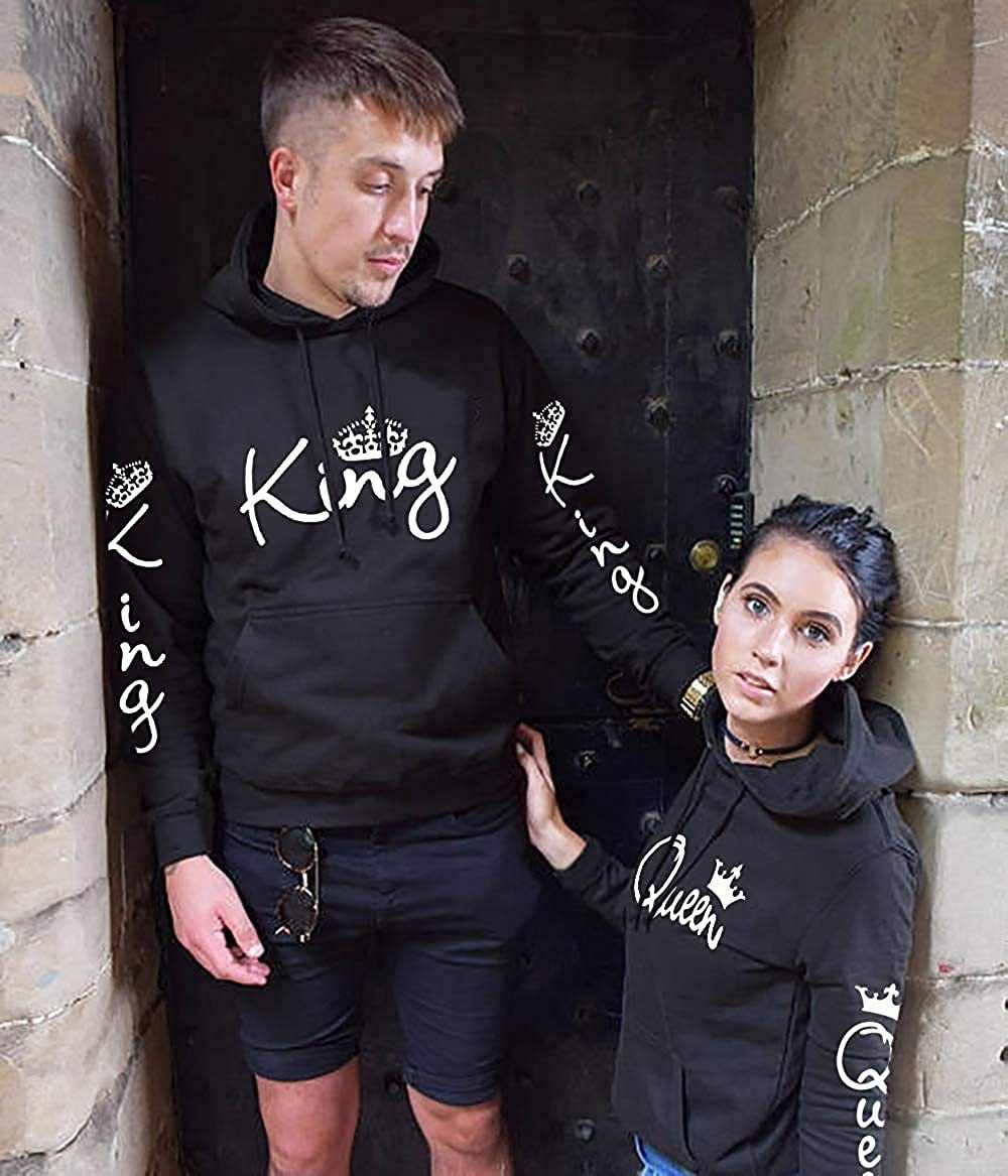 mit Partner Queen & Kapuzenpullover Print Look QUEEN Schwarz / für Hoodie Shop King im Paare Couples Pullover trendigem