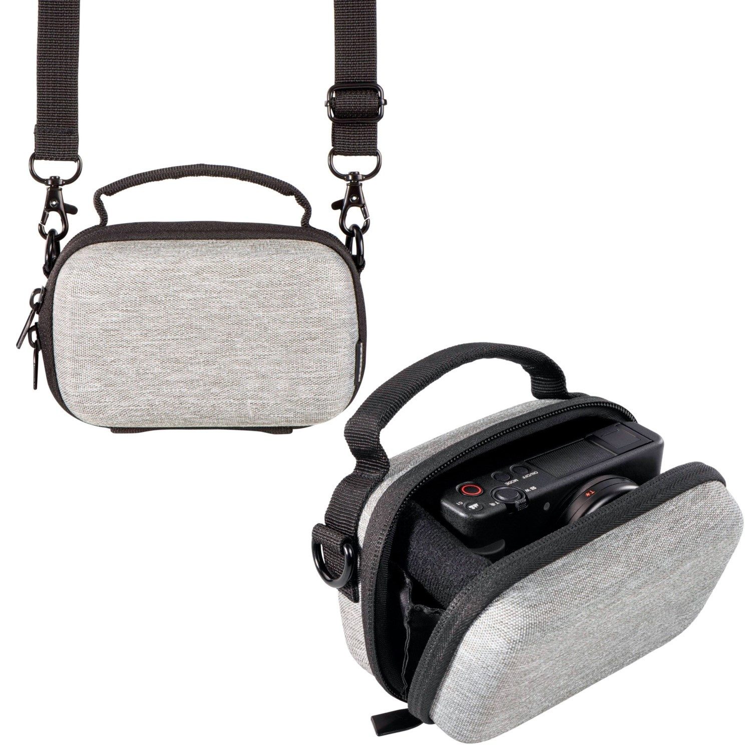 Hama Kameratasche Hardcase Ambato 80R Kamera-Tasche Grau, Schutz-Hülle Cover Foto-Etui Camera-Bag Gürtelschlaufe Digital-Kamera