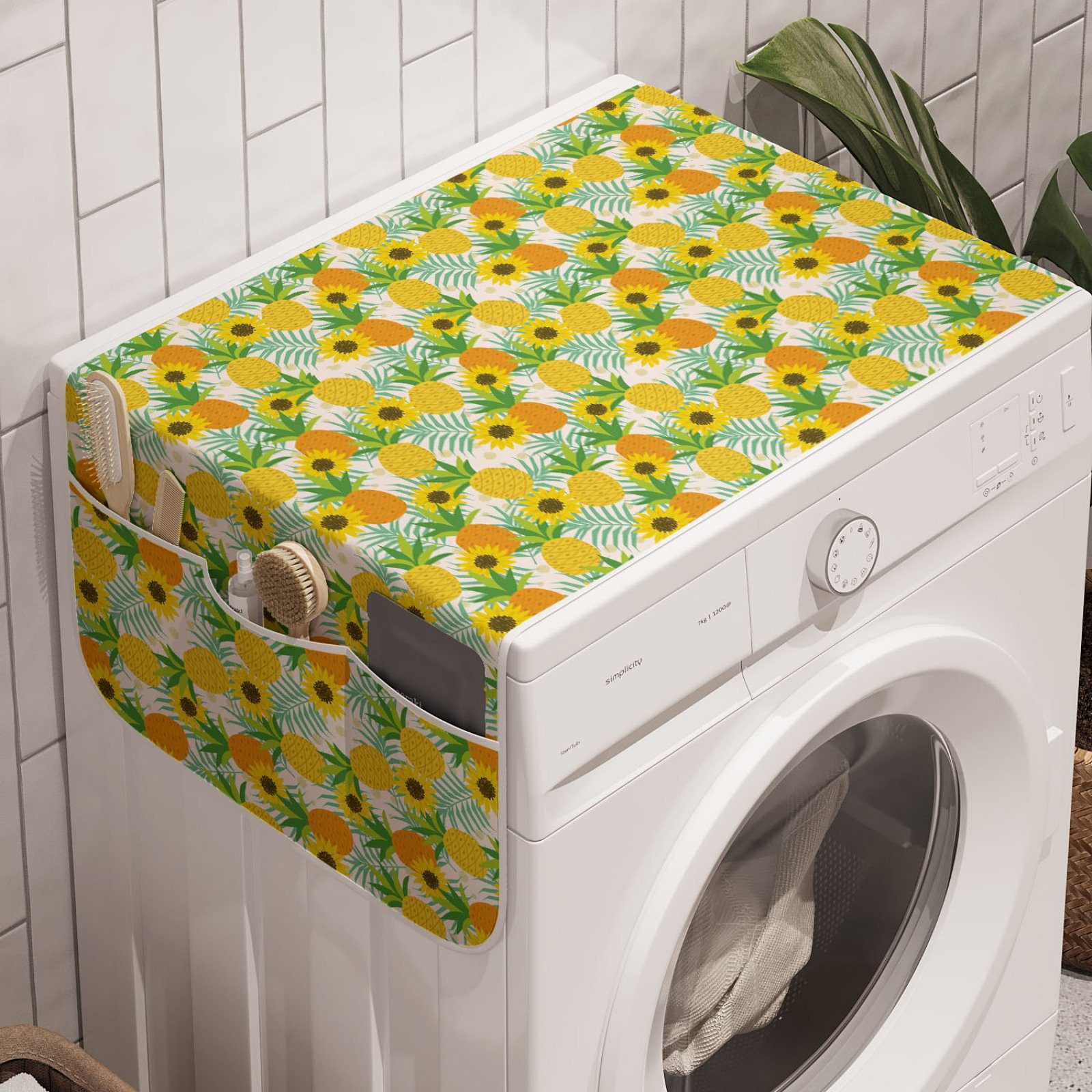 Abakuhaus Badorganizer Anti-Rutsch-Stoffabdeckung für Waschmaschine und Trockner, Sommer Sonnenblumen und Ananas