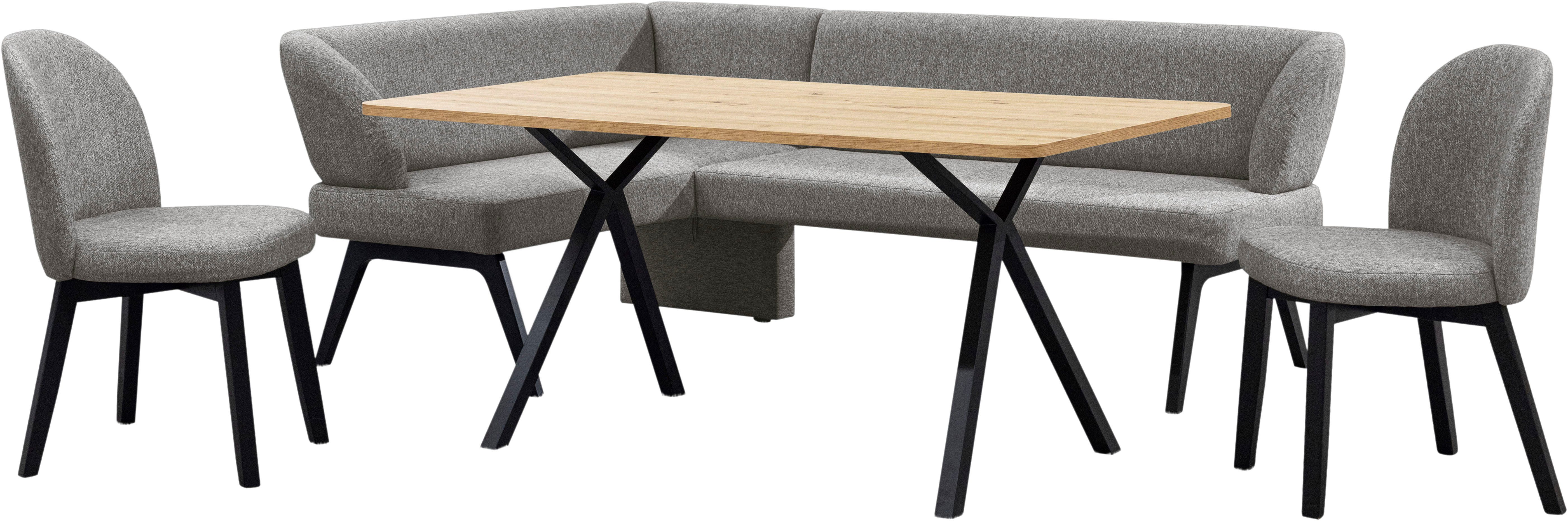 Home affaire Eckbankgruppe Aretha Essecke, Sitzgruppe, Eckbank, Küchenbank, (Set, 4-tlg., 4er), Esszimmer Sitzgruppe, Tisch, Stühle und Bank gepolstert, Nosagfederung