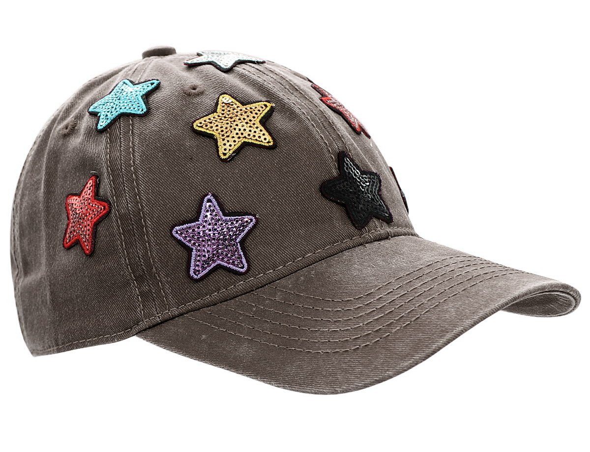 Schirmmütze Baseball K101-Earthy Pailletten Kappe Bunte Sternchen Damen Mütze Cap Pailletten Baseball Cap dy_mode mit Basecap