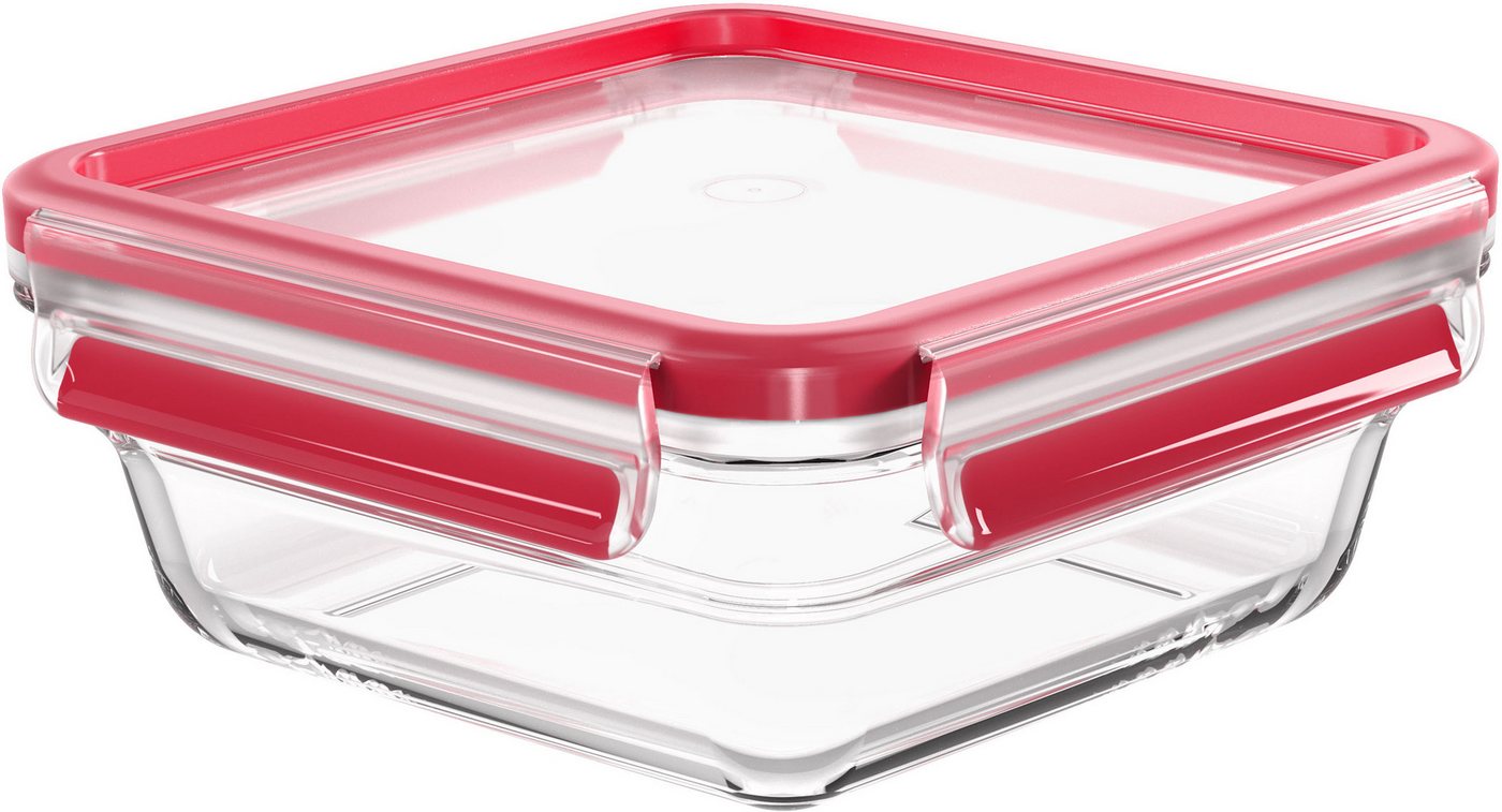Emsa Aufbewahrungsbecher Clip & Close Glas, Glas, Polyprophylen (PP), (2-tlg), 0,8 Liter, quadratisch, Stapelkante, backofengeeignet, auslaufsicher