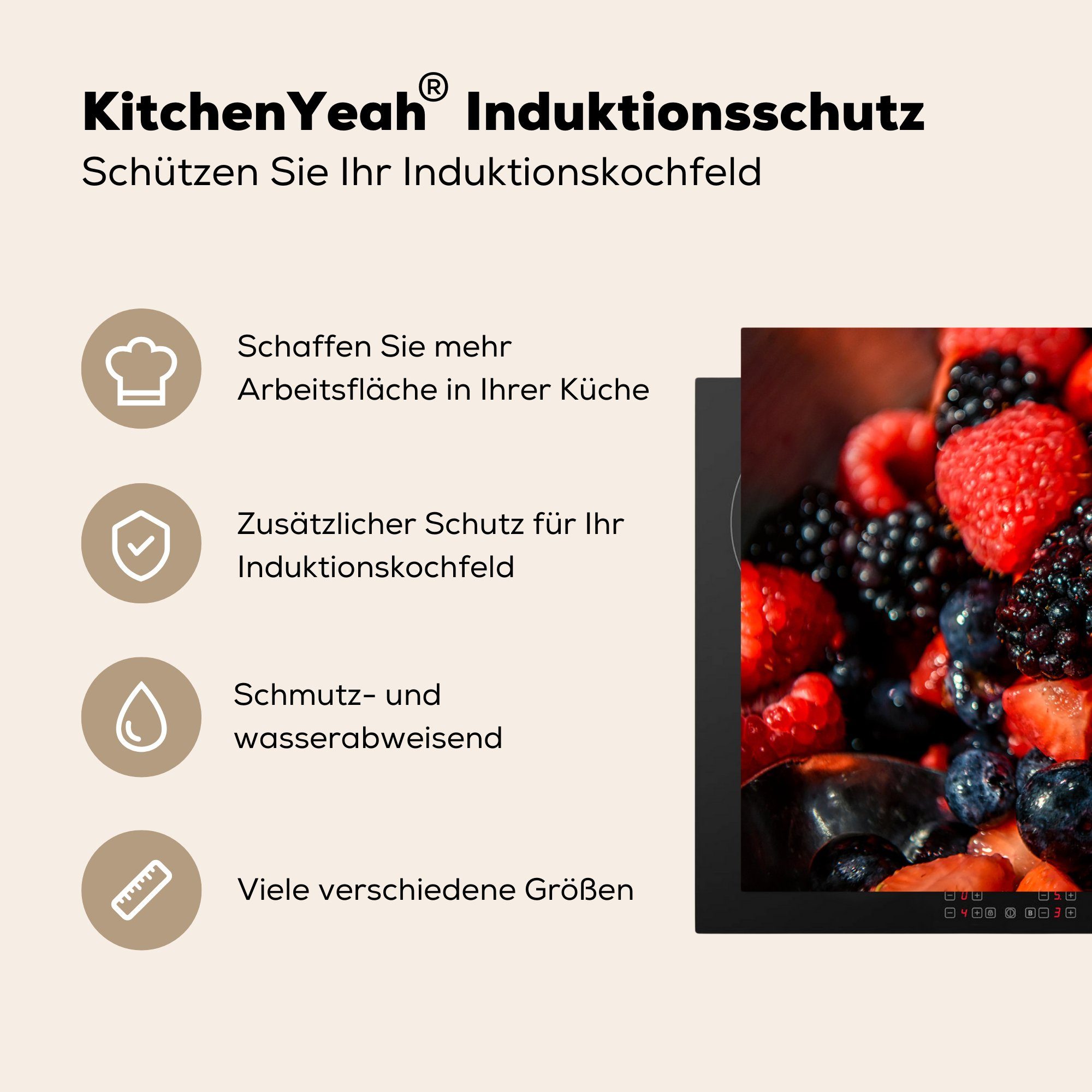 81x52 Vinyl, Erdbeere, Herdblende-/Abdeckplatte Obst MuchoWow küche, tlg), cm, Brombeere für Induktionskochfeld Ceranfeldabdeckung (1 Schutz - die -