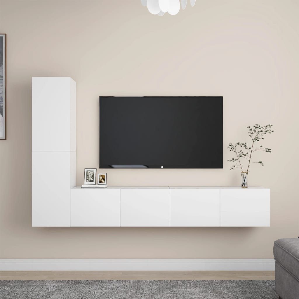 furnicato TV-Schrank 4-tlg. TV-Schrank-Set Weiß Holzwerkstoff günstig online kaufen