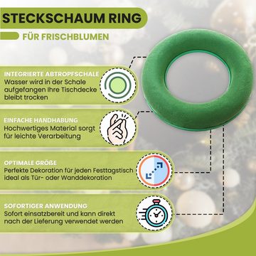 Oramics Bastelmoos 4x Steckschaum Ring Ø 25cm rund mit Auffangschale Steckmoos Steckmasse, (ideal für Hochzeiten, Valentinstag und Geburtstage), Blumensteckschaum für Frischblumen und Kunstblumen