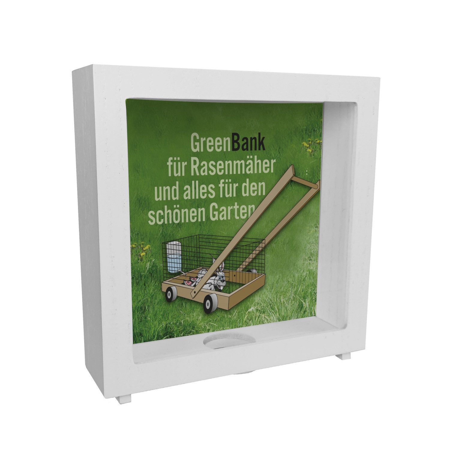 Spardose GreenBank Rahmen Spardose aus Holz - Comic-Hase für Gartenfans