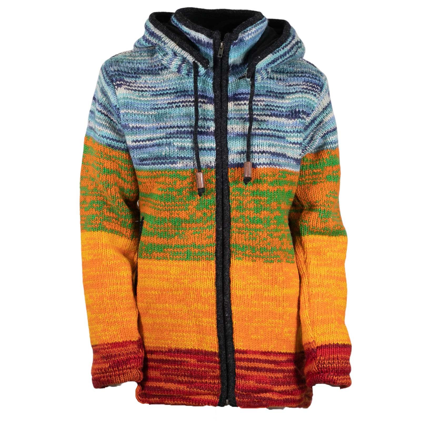 KUNST UND MAGIE Kapuzenstrickjacke »Damen Strickjacke Goa Wolle Jacke mit  abnehmbarer Zipfelkapuze Fleecefutter Rainbow« online kaufen | OTTO