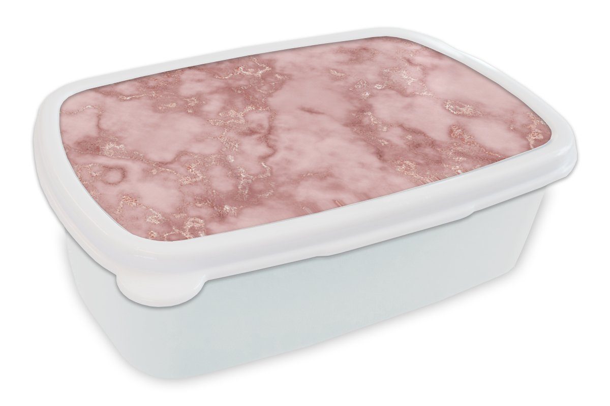 MuchoWow Lunchbox Roségold - Glitter - Marmor - Achat, Kunststoff, (2-tlg), Brotbox für Kinder und Erwachsene, Brotdose, für Jungs und Mädchen weiß