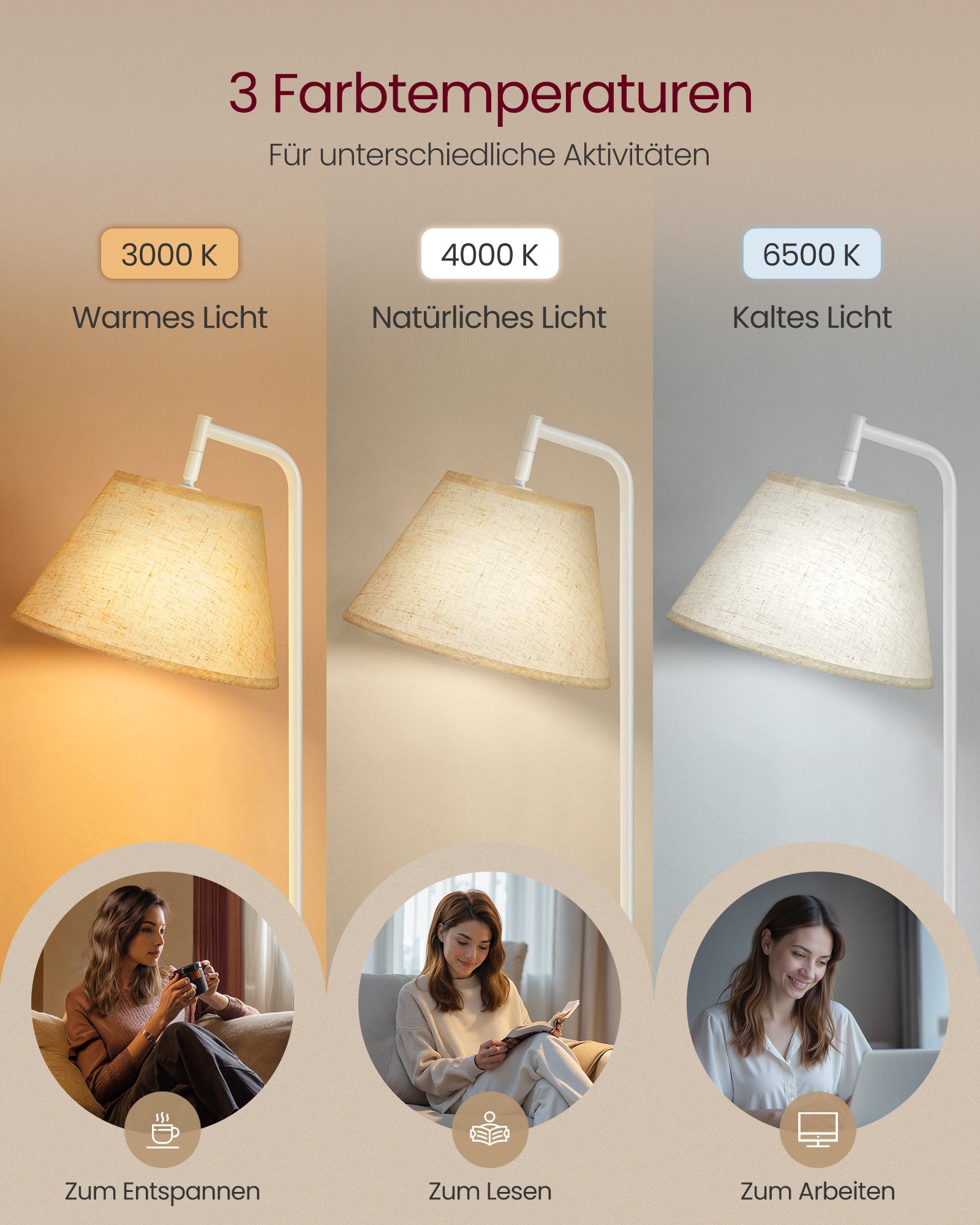 VASAGLE Stehlampe Beistelltisch mit Lampe, 3-in-1, Stehlampe mit Tisch und Korb, LED wechselbar, für Wohnzimmer, Nachttisch, Licht und Lampenschirm einstellbar