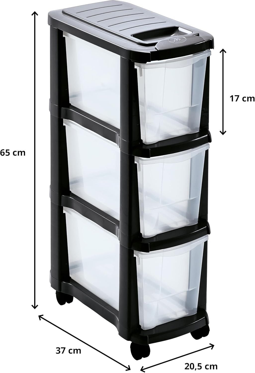 M home Rollcontainer Rollwagen Schubladenrollwagen PLS6260 Schubladenschrank Kunststoff, (1 St), mit 3 Schubladen und 4 Rollen