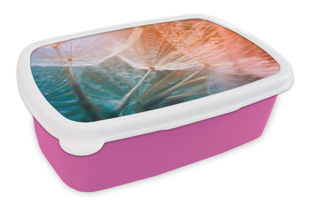MuchoWow Kunststoff, Lunchbox Erwachsene, Brotdose rosa Mädchen, Snackbox, - Pflanze, für Kinder, - (2-tlg), Kunststoff Blume Brotbox Löwenzahn