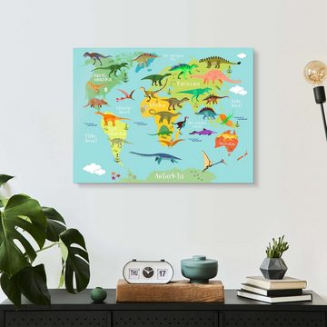 Posterlounge Acrylglasbild Kidz Collection, Weltkarte der Dinosaurier (dänisch), Kindergarten Kindermotive