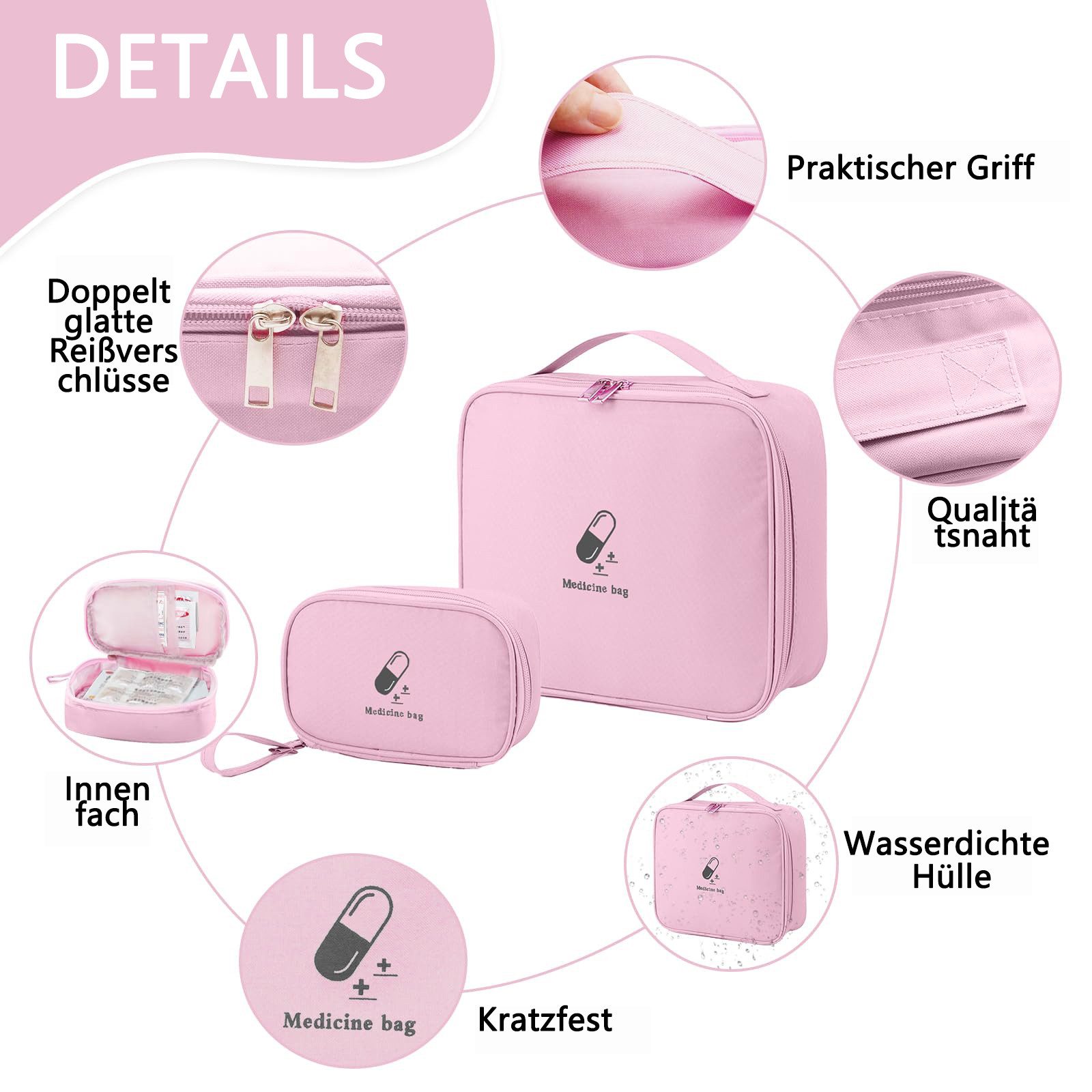 FOUORTUNATE-BEE Arzttasche 2 Stück Medikamententasche, Große & Klein Medikamententasche Reise (Reiseapotheke Tasche Wasserdicht, Erste Hilfe Tasche leer, Erste Hilfe Set Outdoor)