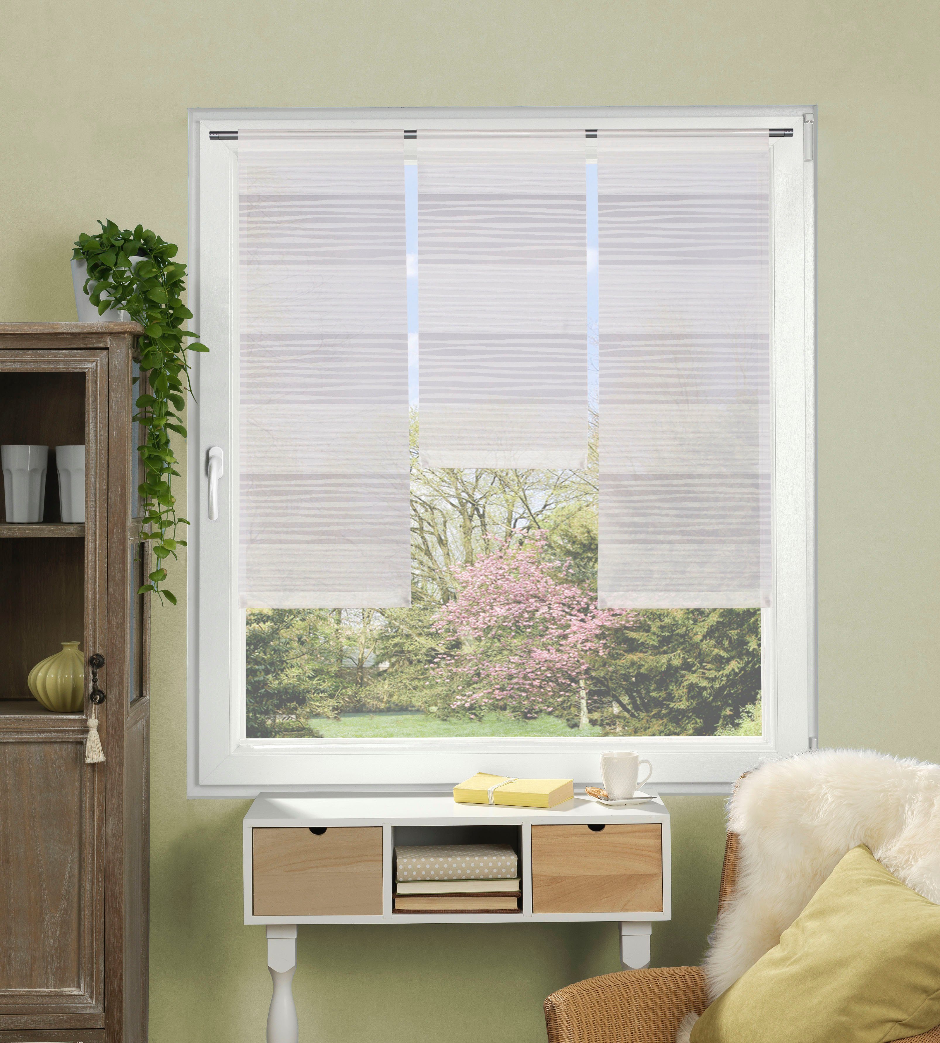 HOME WOHNIDEEN Scheibengardine GABI (3 St), Stangendurchzug, blickdicht, 3-tlg. Querstreifen Fensterset GABI