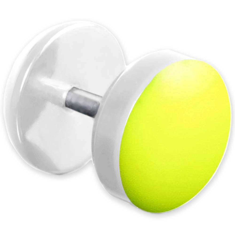 viva-adorno Fake-Ear-Plug 1 Stück Ohrstecker Edelstahl Acryl weiß mit farbig emaillierter Front Neon Gelb