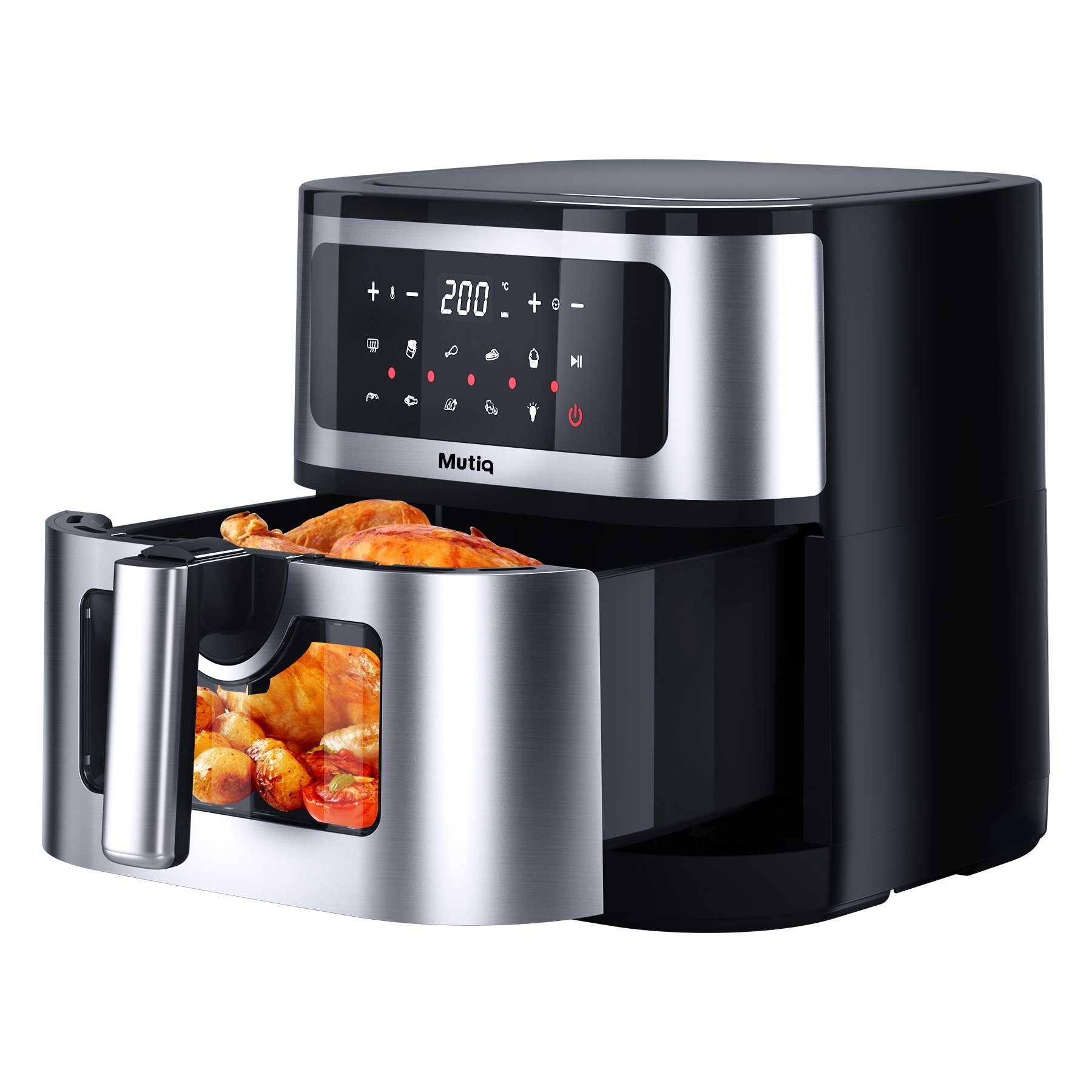 fryer XXL,Fritteuse Heißluftfritteuse für Programme, Frittieren fettarmes ohne SchwarzA 7.5L 1800W,Gesunde Heißluftfritteuse,Küchengerät Senmudi Öl,LED-Touchscreen,10 Air