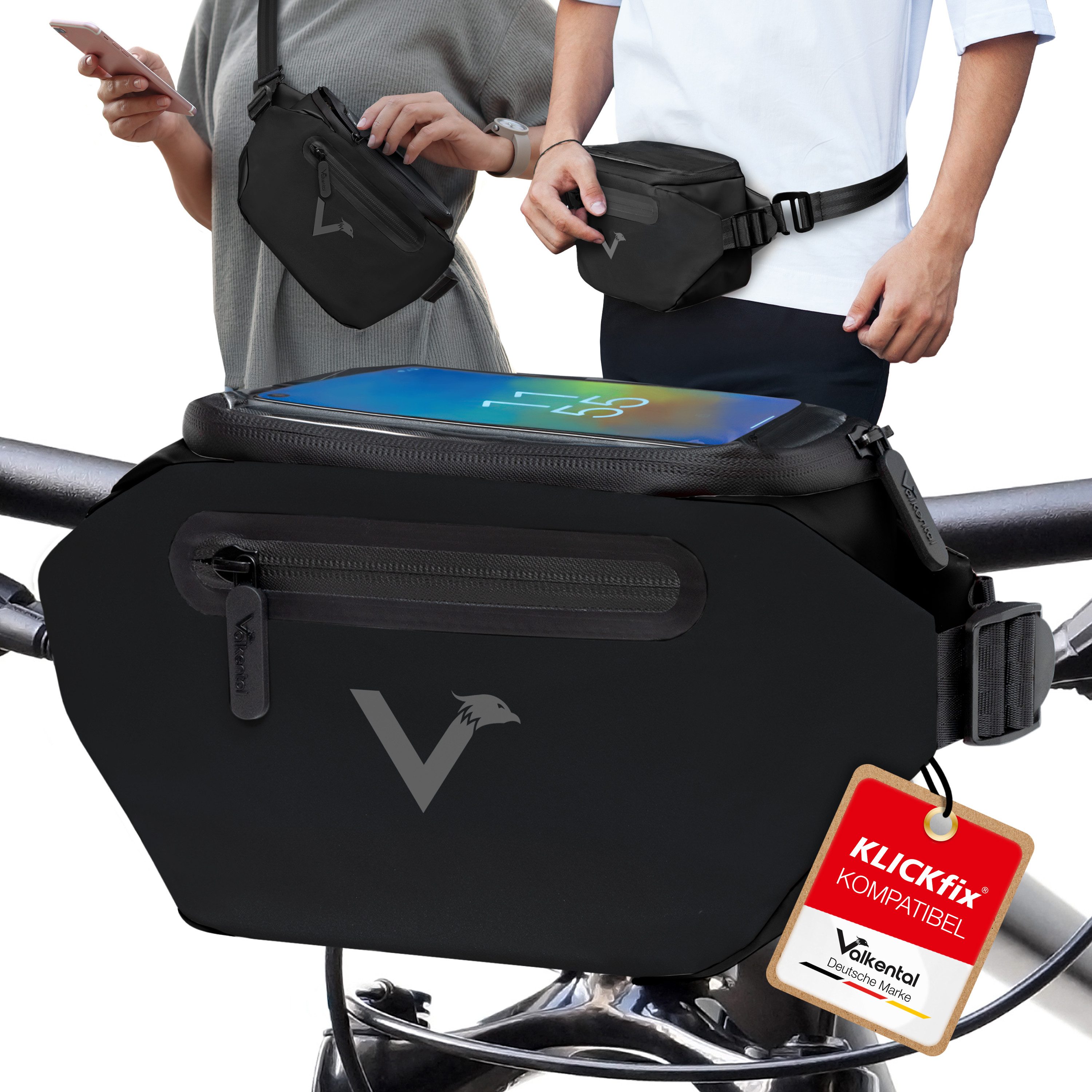 Valkental Lenkertasche Fahrradtasche vorne für Lenker, wasserdicht & reflektierend, 5 L