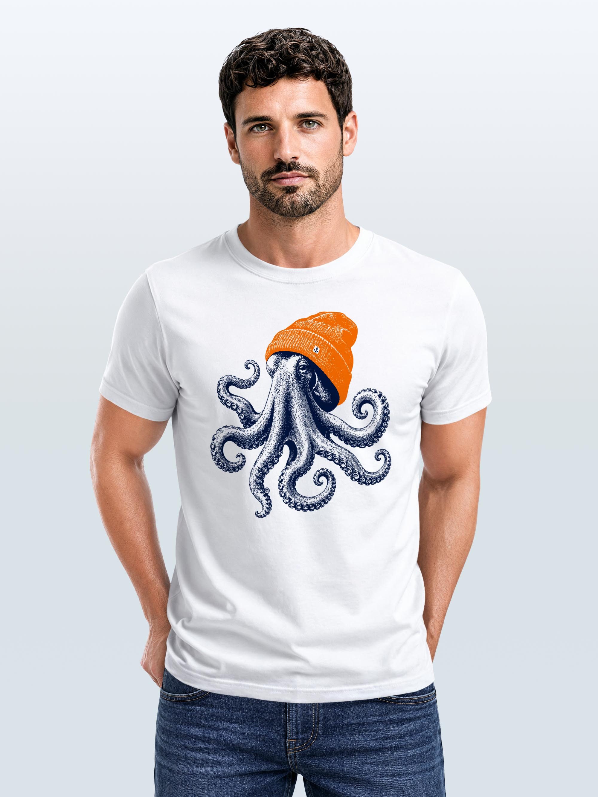 Neverless Print-Shirt Herren T-Shirt Frontprint - Oktopus - Baumwollshirt Männer Fashion mit Print – Bild 3 von 5