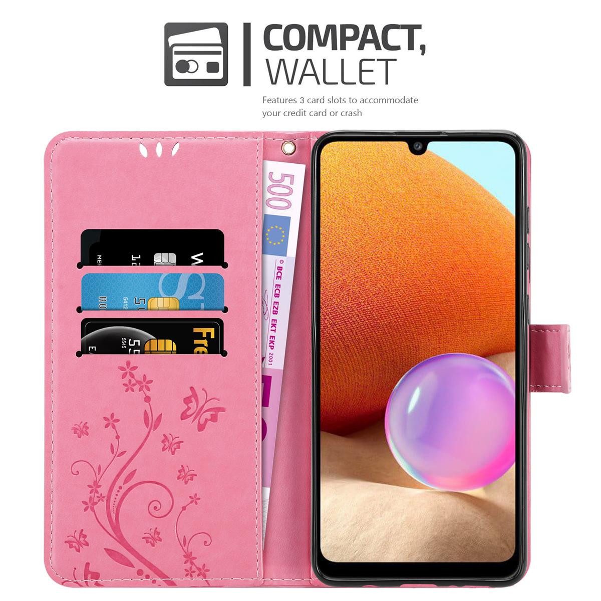 Cadorabo Handyhülle für Samsung Galaxy A32 4G Hülle Samsung Galaxy A32 4G, Hülle Schutzhülle Blumen Flower mit Standfunktion Kartenfach Magnet