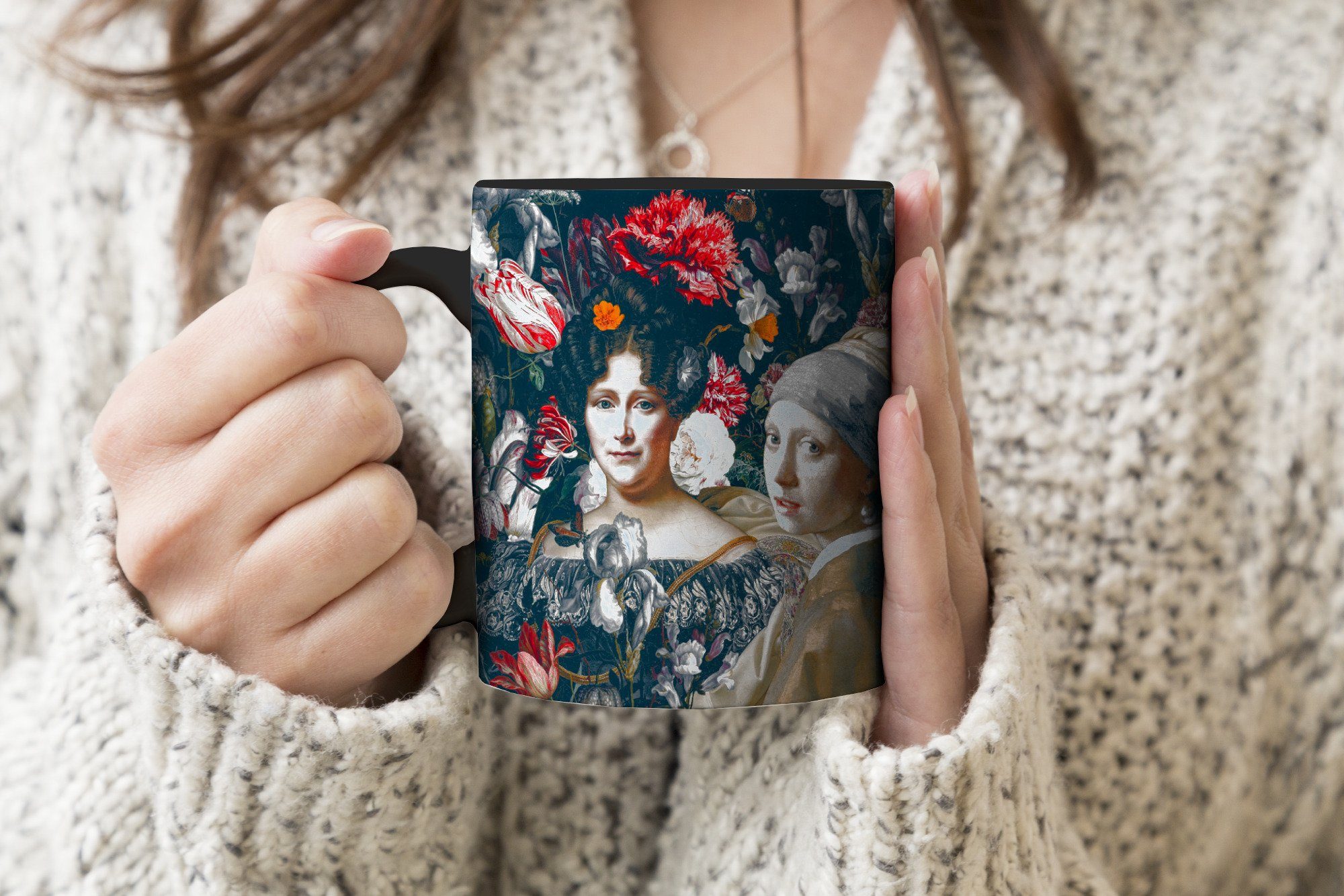 Kaffeetassen, Collage Malerei - - Meister, Alte Farbwechsel, Blumen Tasse Teetasse, Geschenk MuchoWow Keramik, Zaubertasse, -