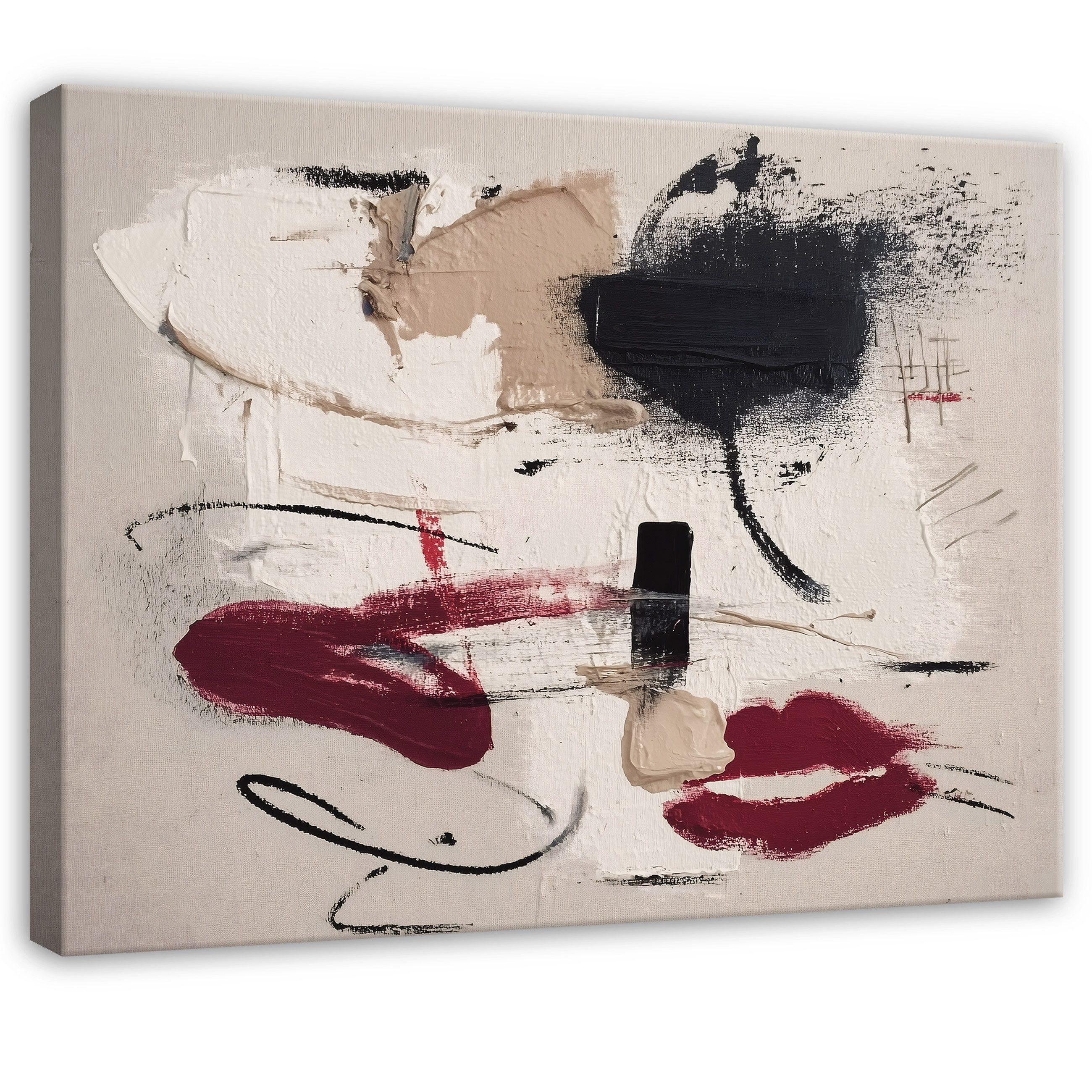 Wallarena Leinwandbild Abstrakt Schwarz Rot Modern Wandbilder Wand Deko XXL Bilder, Abstrakt (groß Bilder Wohnzimmer Schlafzimmer Einteilig, 1 St), Bilder Klein Wohnzimmer Schlafzimmer Küche Wandbild Wand Deko 40x30