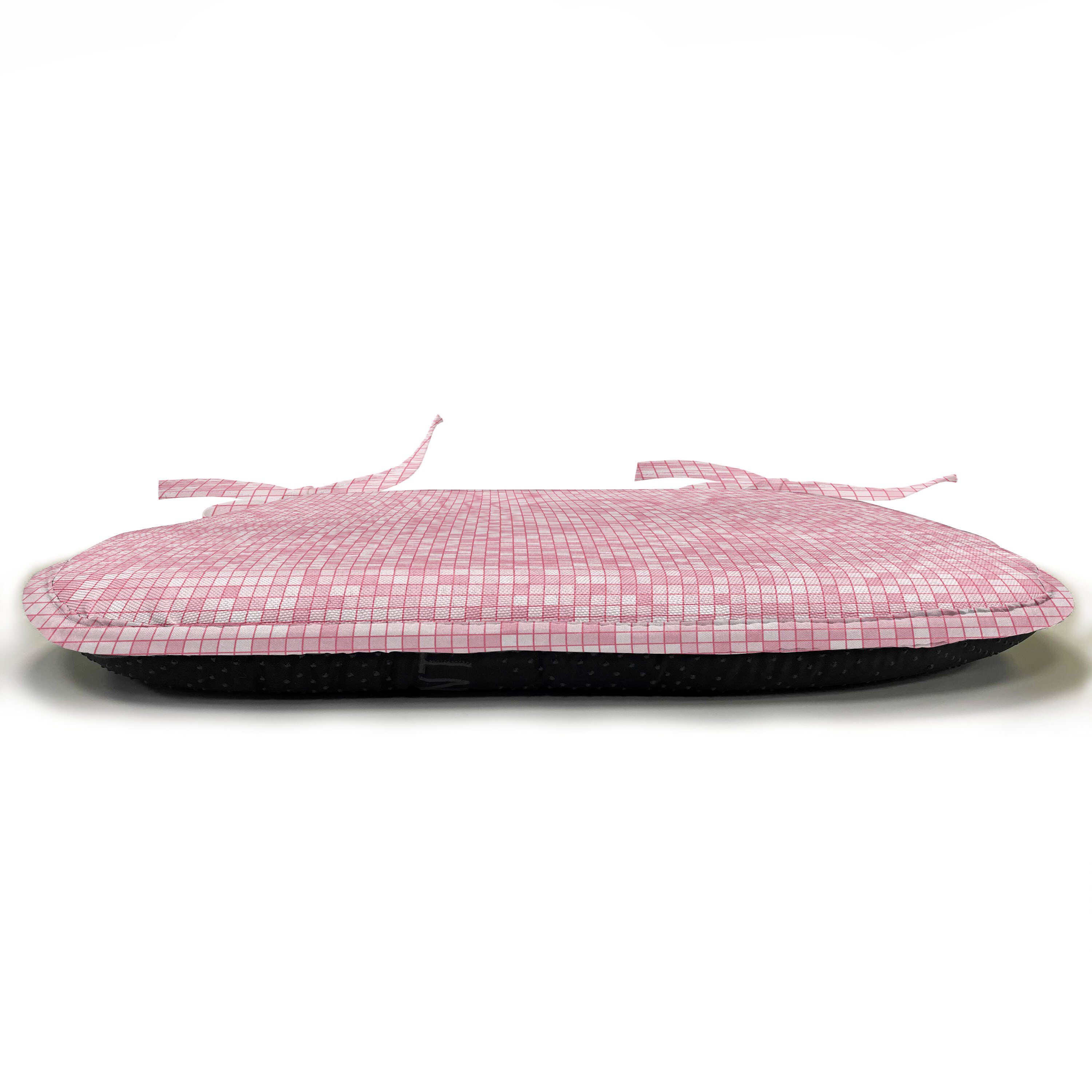 wasserfestes Stuhlkissen Weiß Gitter Kissen Riemen Dekoratives Pink mit und für Küchensitze, Abakuhaus Gingham