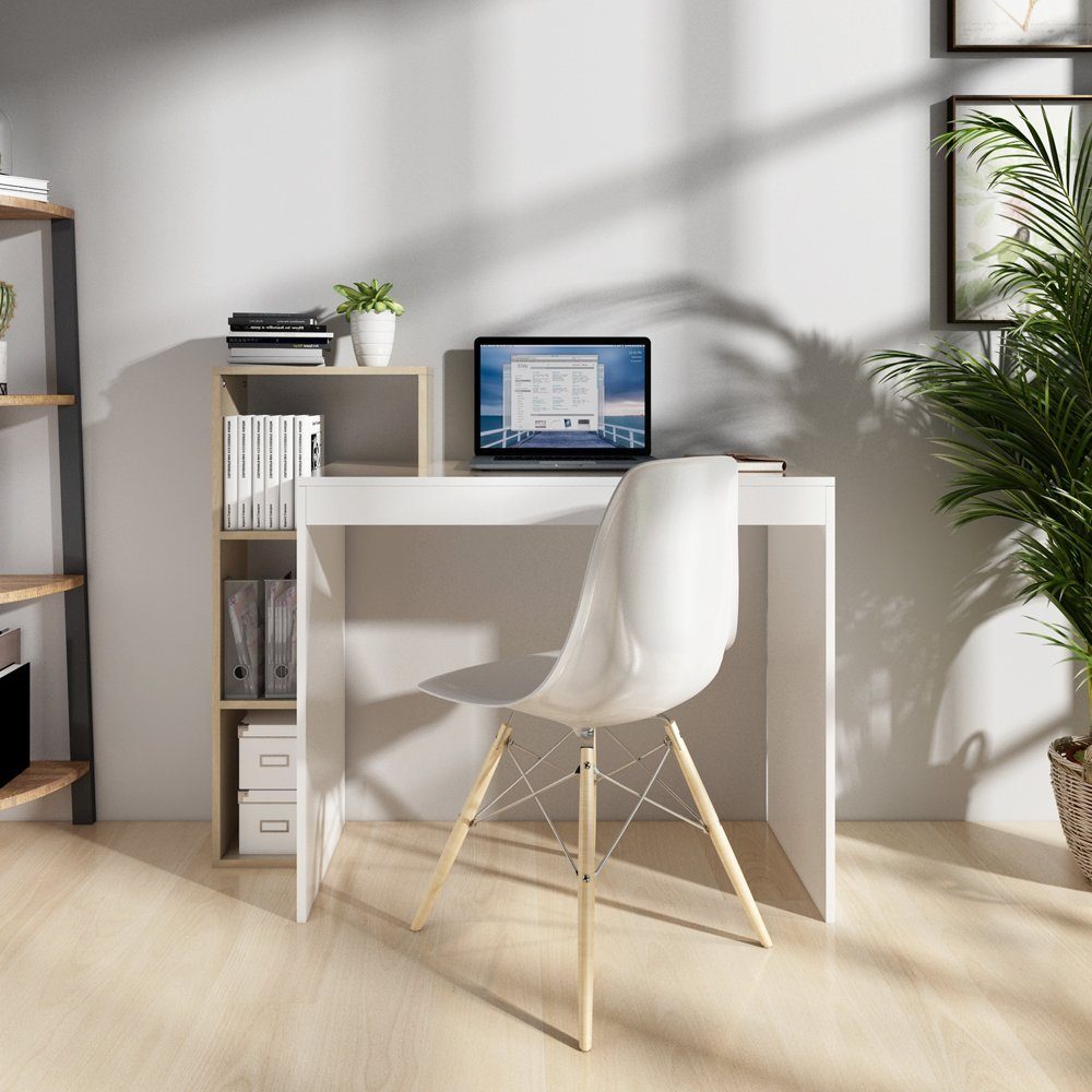 Mondeer Schreibtisch Computertisch, mit Ablagefach, Weiß+Natur günstig online kaufen