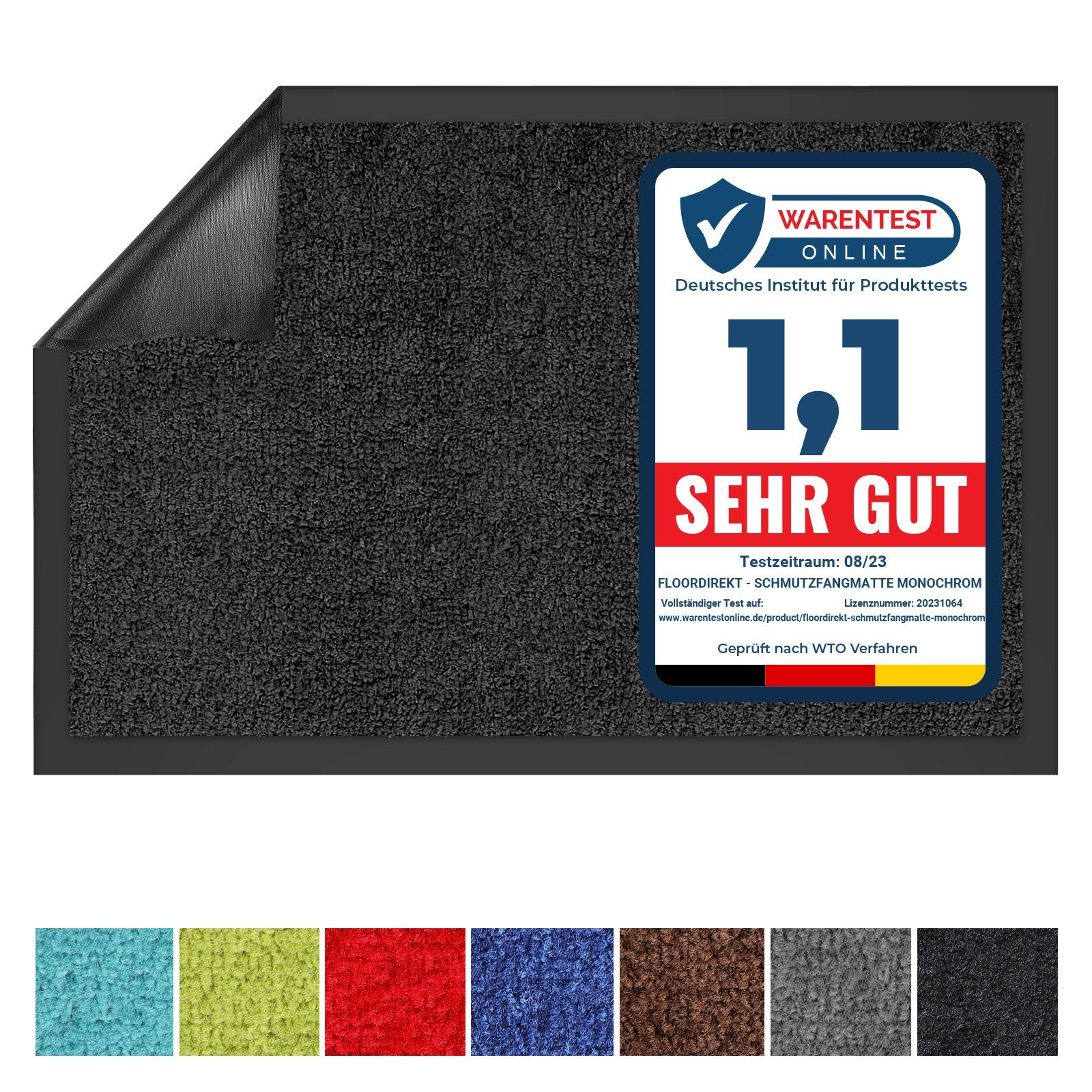 Fußmatte Sauberlaufmatte Dublin, viele Farben & Größen, waschbar, Karat, rechteckig, Höhe: 7 mm, geeignet für Fußbodenheizung Schwarz