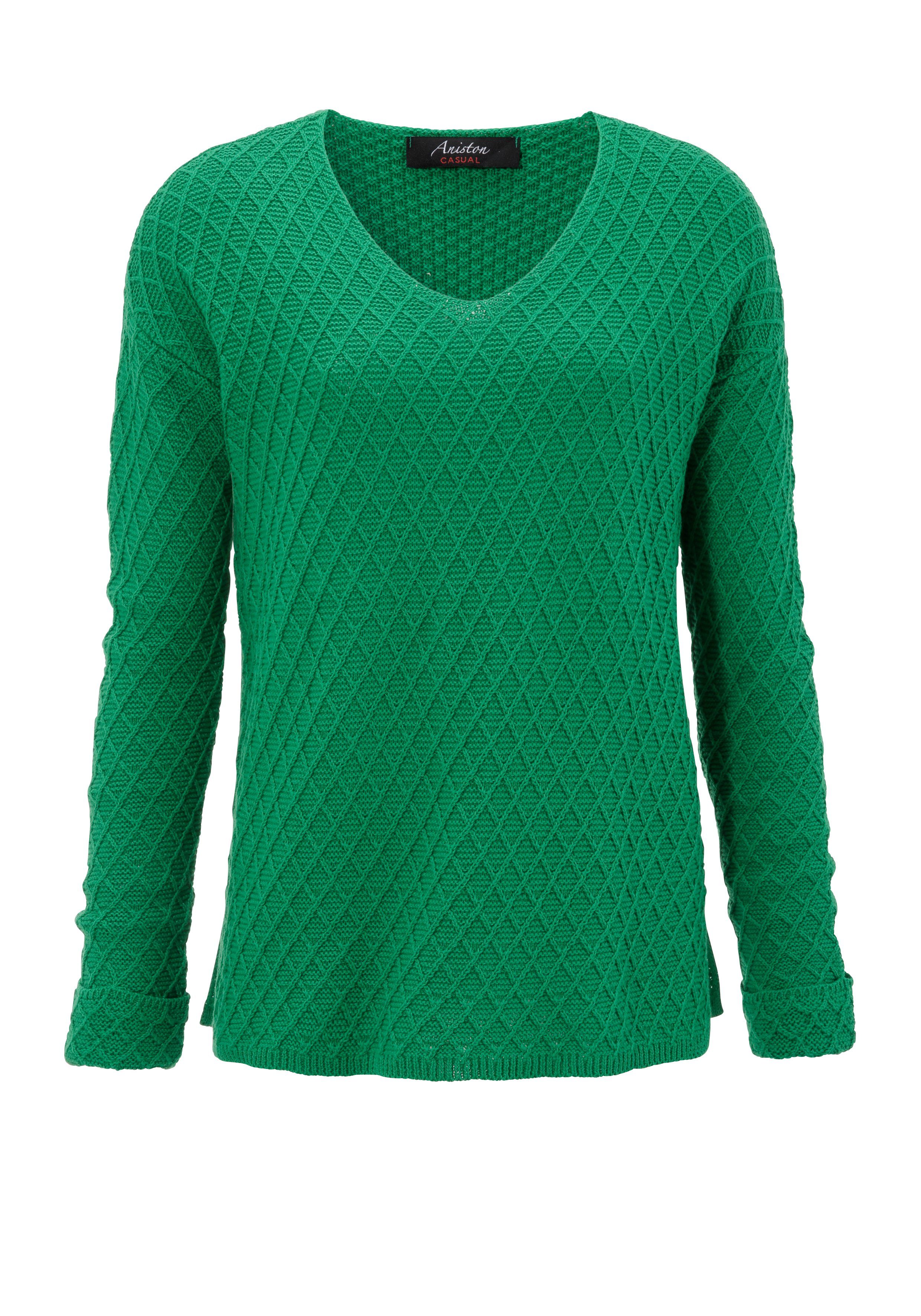 im V-Ausschnitt-Pullover trendigen CASUAL smaragd Aniston Mustermix