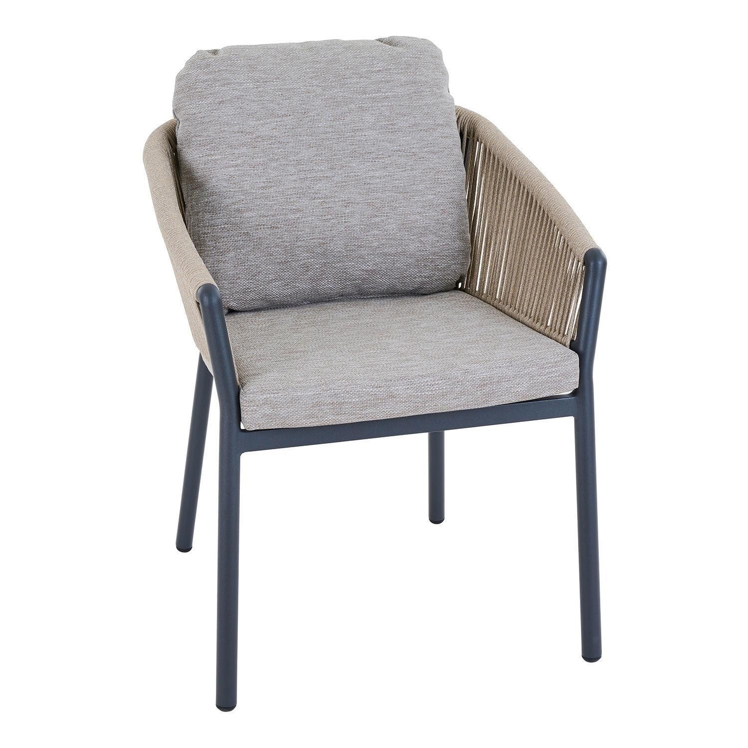 MONDO Gartenstuhl LATEA, Anthrazit, Taupe, Aluminium, Seilbespannung (1 St), mit Sitz- und Rückenkissen, B 60 x H 70 x T 64 cm
