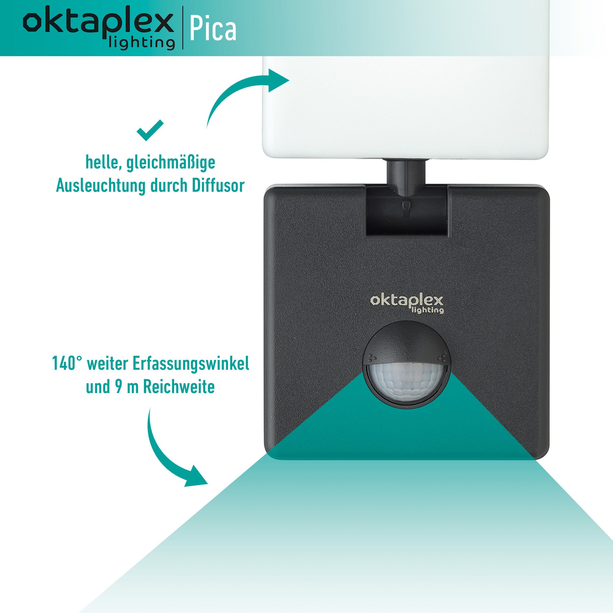 Pica, fest Außen-Wandleuchte IP65 Außenlampe LED Oktaplex Leuchte 800lm LED lighting anthrazit Bewegungsmelder, Warmweiß, integriert, 10W flexible