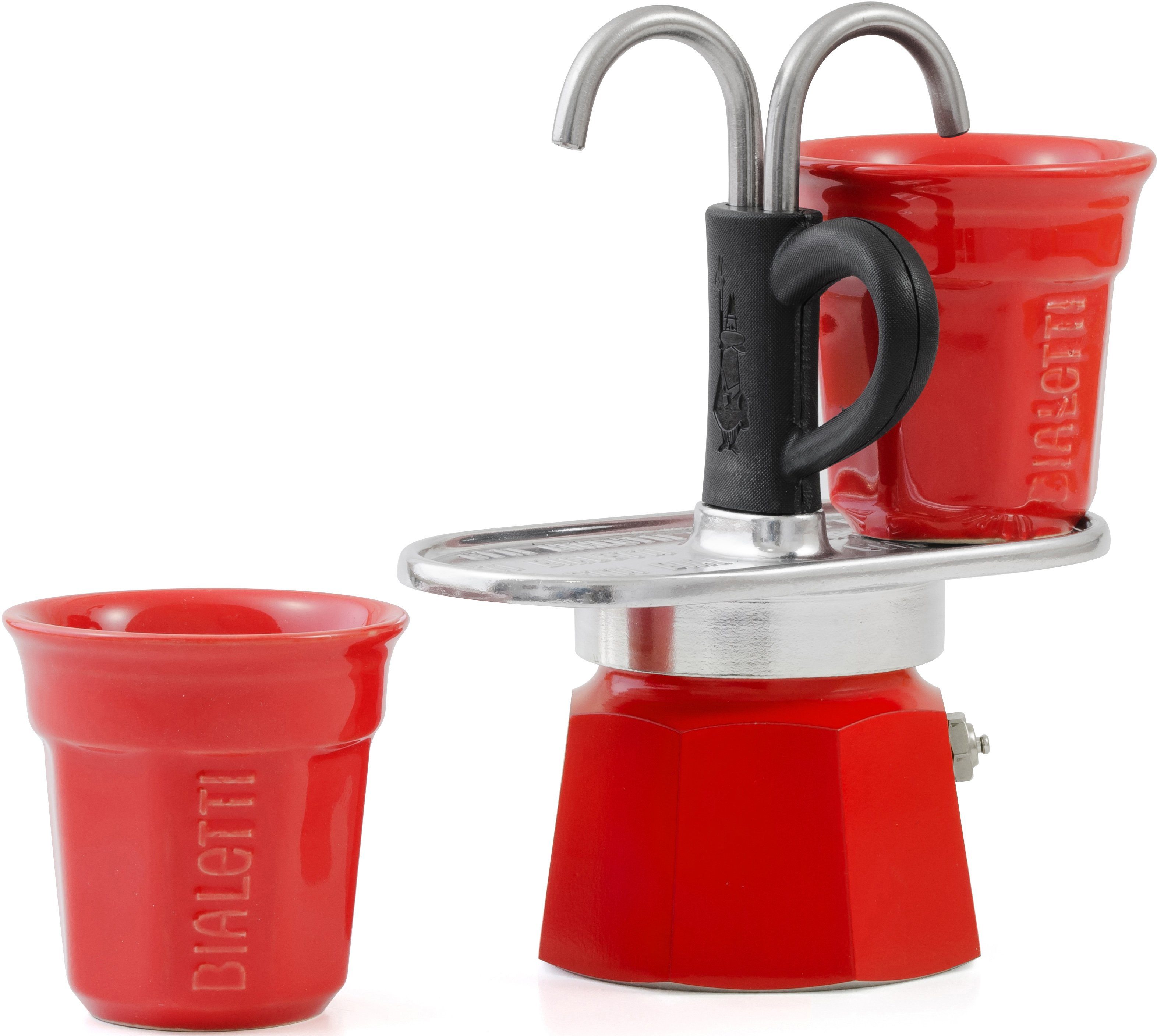 BIALETTI Espressokocher, 0,09l Kaffeekanne, (1 Espressokocher Mini Express + 2 Espressobecher, 90 ml)