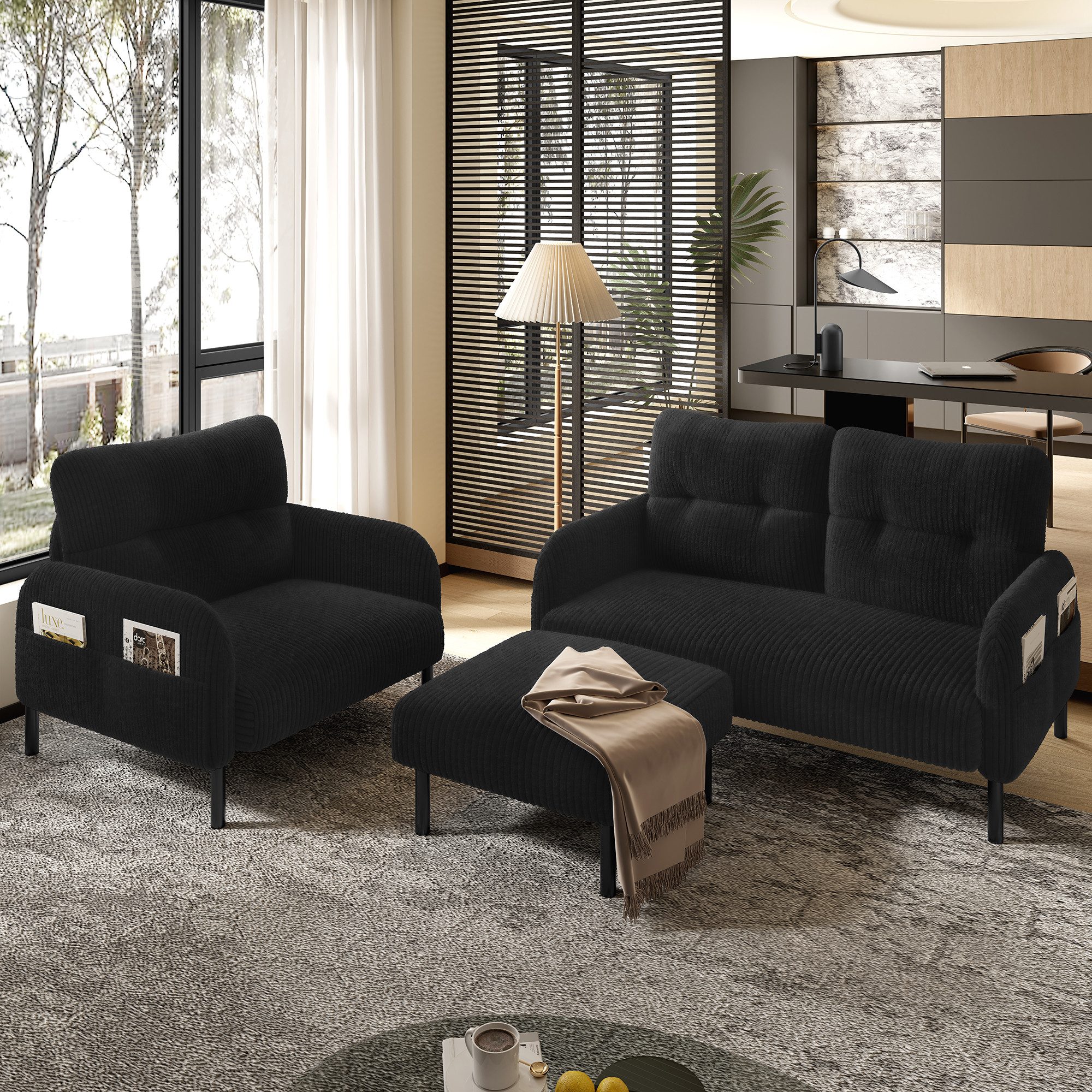 KLAM HOME Sofa Cord 3er-Set Sessel günstig online kaufen