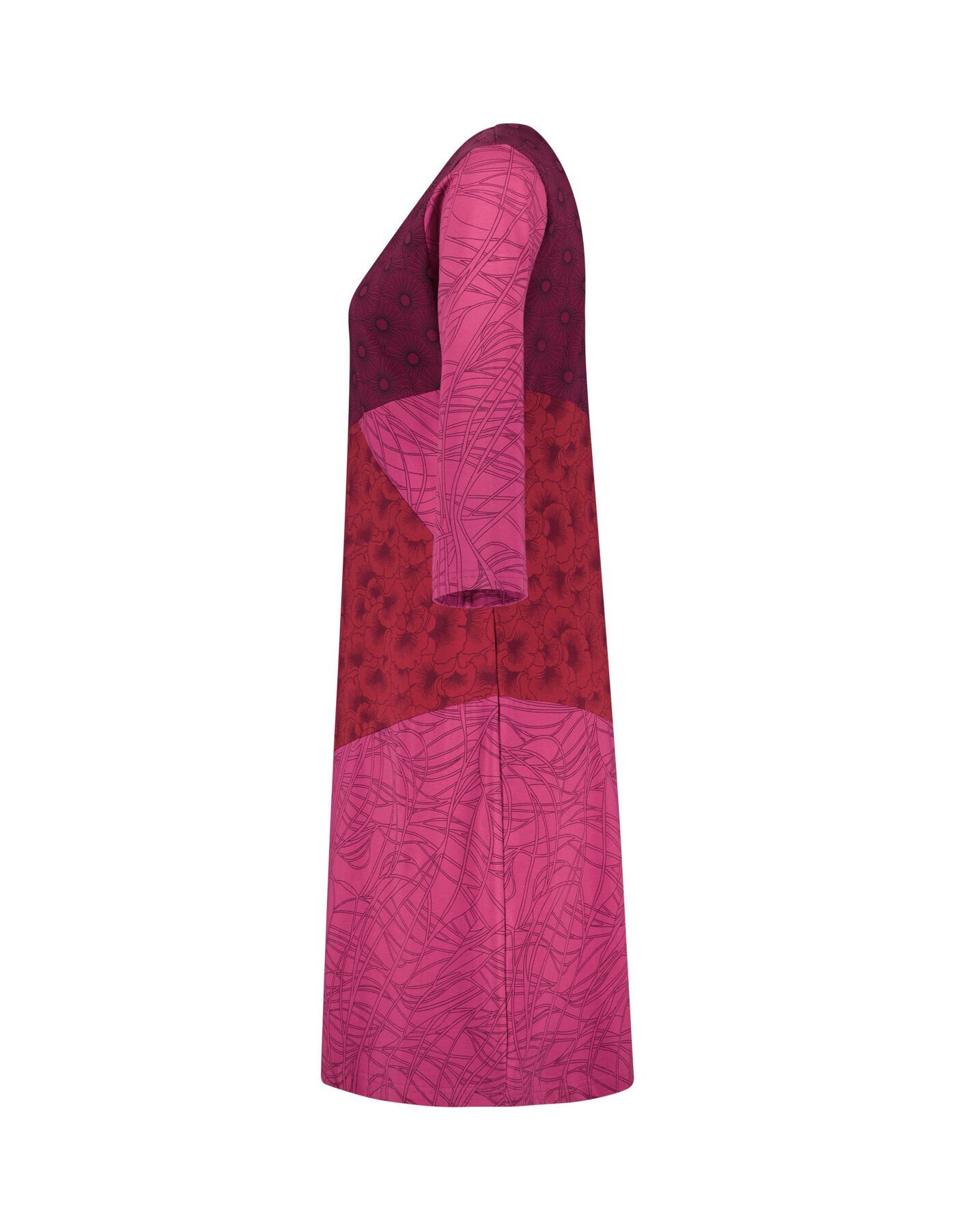 aus Patchwork Jerseykleid Bio-Baumwolle echtes Hippie Ziminka bedruckt Kleid Goa bordeaux Patchwork Deerberg