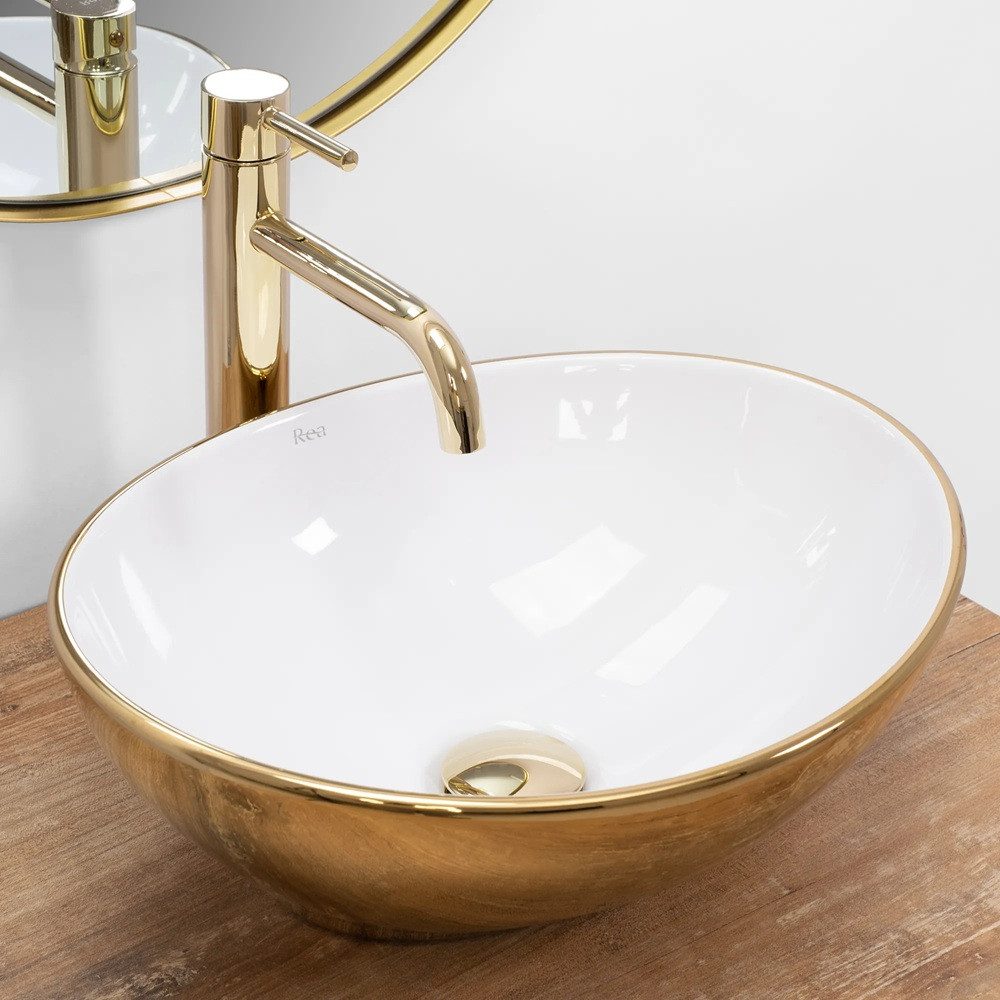 wohnwerk.idee Aufsatzwaschbecken Waschbecken Marmor Optik 53x33cm Sofia Gold Luxus Design