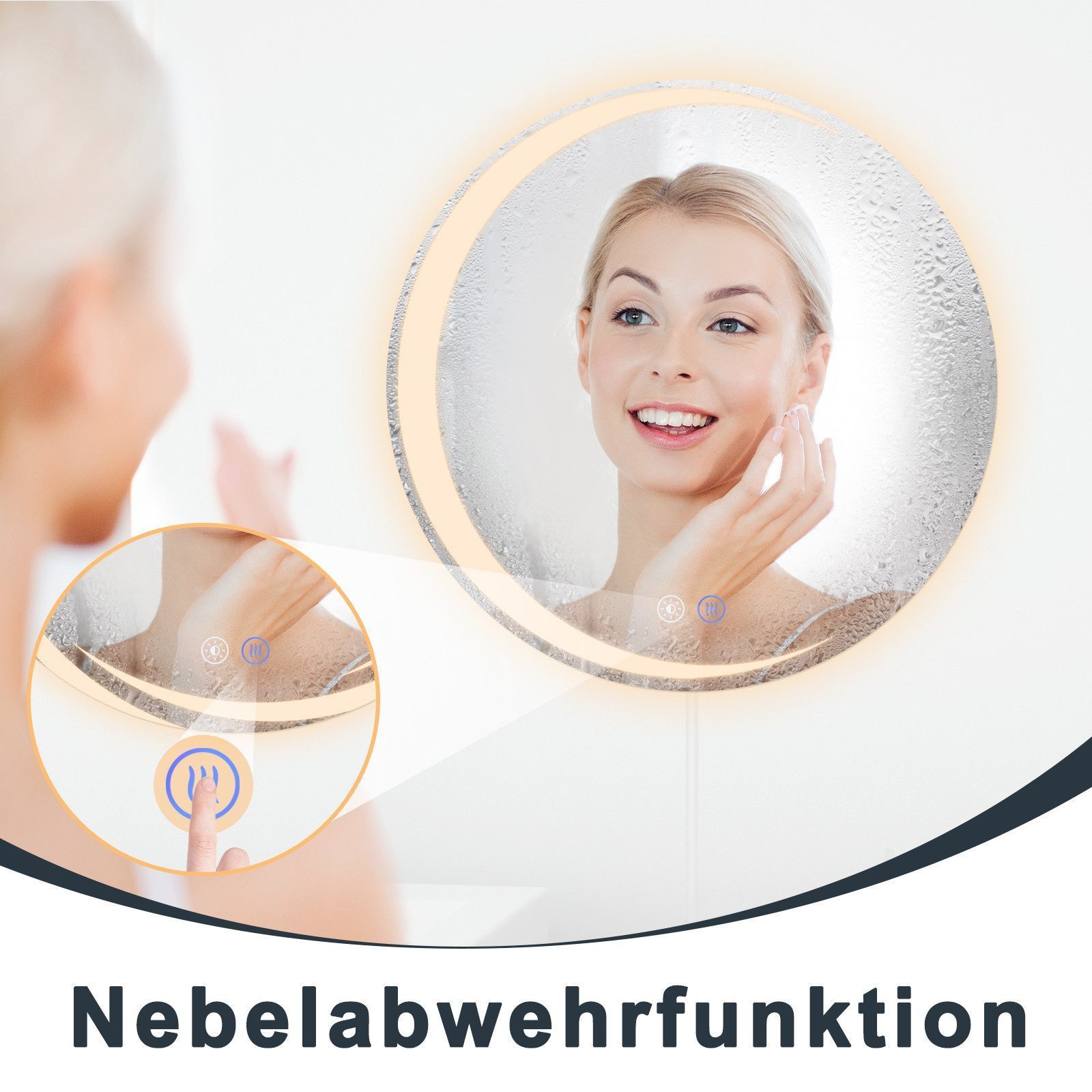 Nettlife Wandspiegel LED spiegel mit Beleuchtung Rund 50/60/70/80cm Badspiegel, zimmerspiegel mit Touch Schalter und Entfogger Funktion