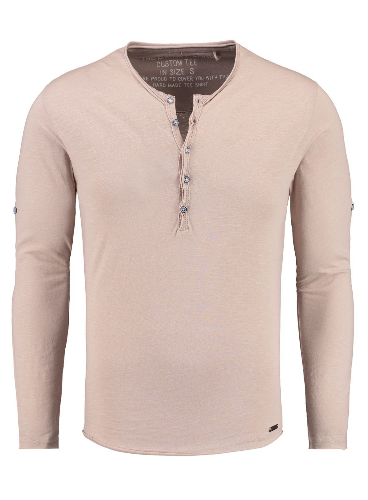 Key Largo Henleyshirt Ginger vintage Look uni Basic MLS00038 mit Knopfleiste unifarben langarm slim fit