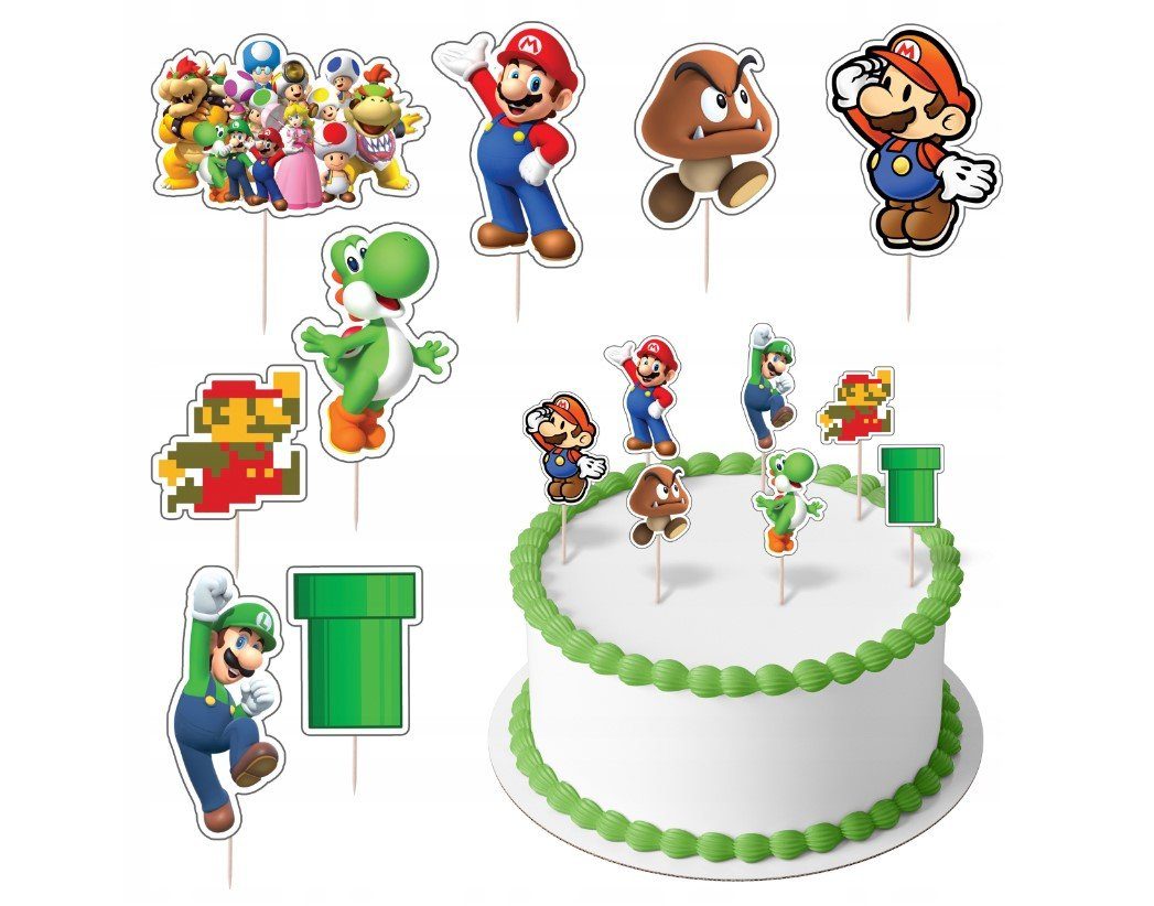 Tortenstecker Mario Topper Set 8 Stk Geburstag Torten Deko Kuchen Junge