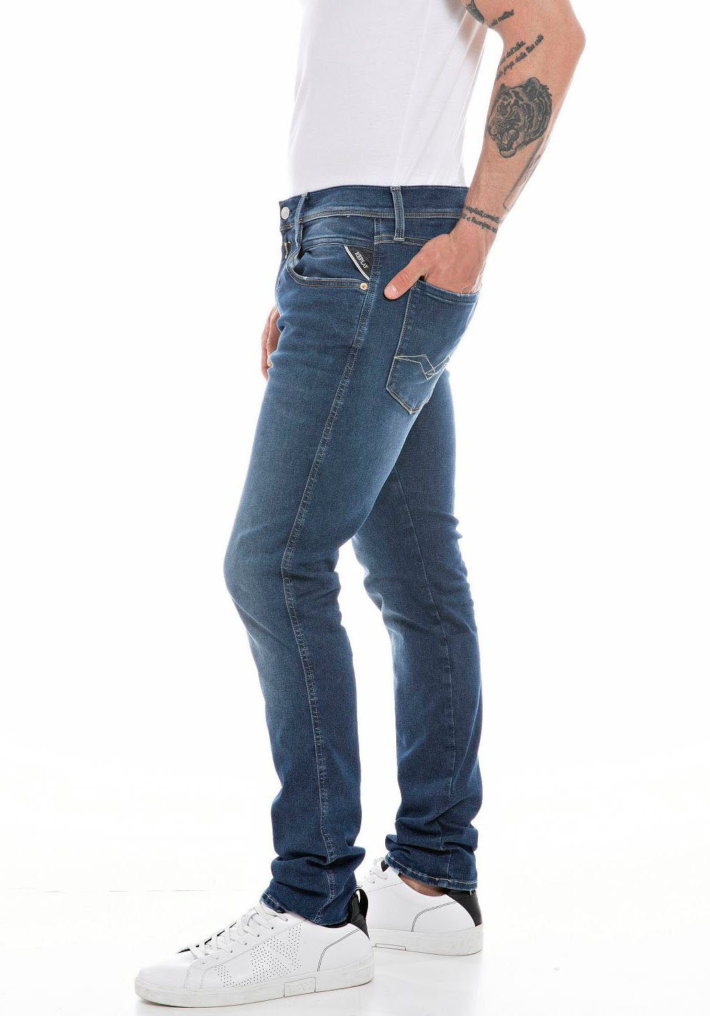 Replay Slim-fit-Jeans Anbass wash dark blue