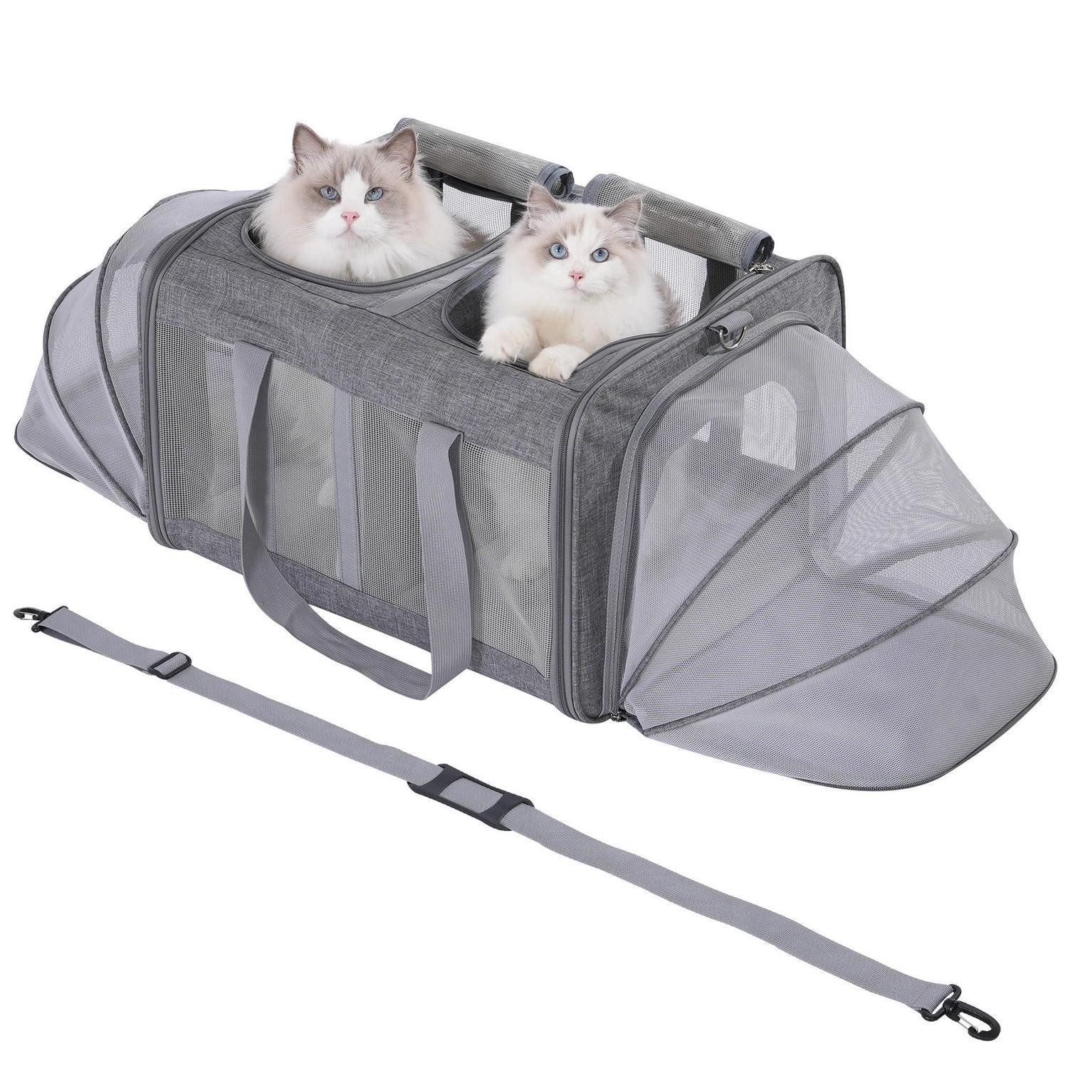 LuxusKollektion Tiertransportbox Katzentransportbox Grau groß faltbar erweiterbar