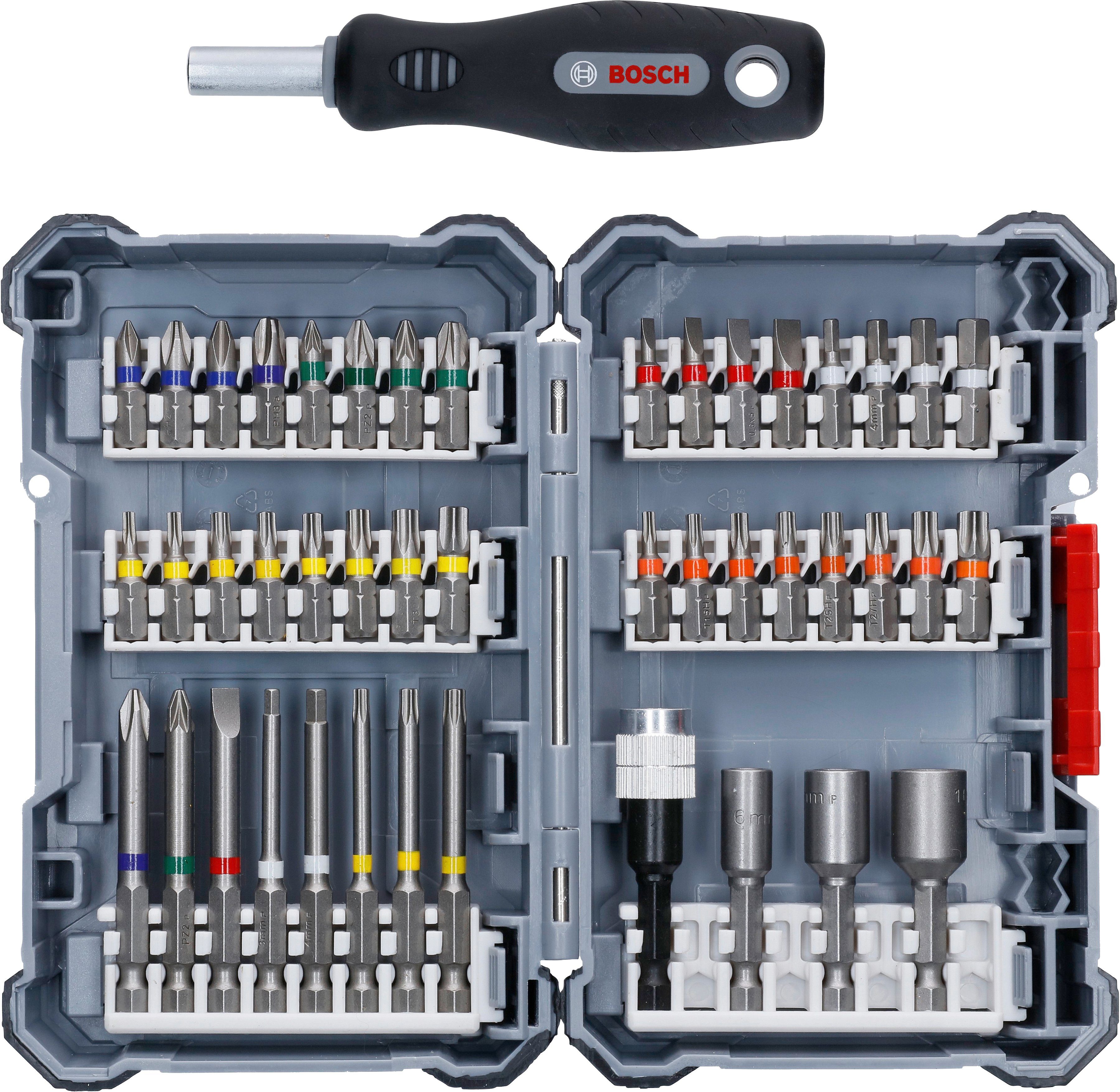 Bosch Professional Bit-Set Pick&Click, 45-teilig, Schrauber-Griff mit