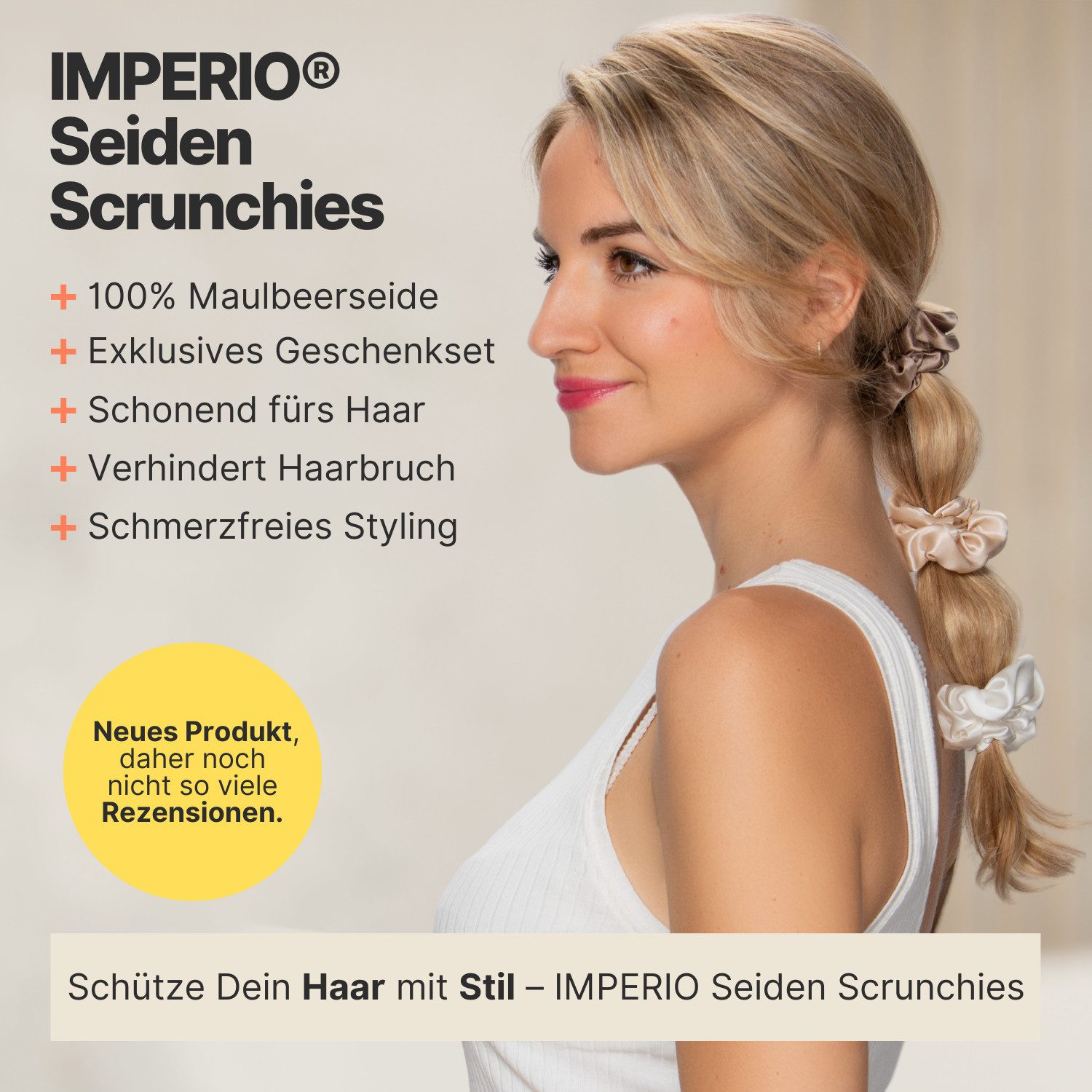 IMPERIO Haargummi Seiden Scrunchies - Seidenweicher Luxus für Dein Haar (Maulbeerseide), 3-tlg.