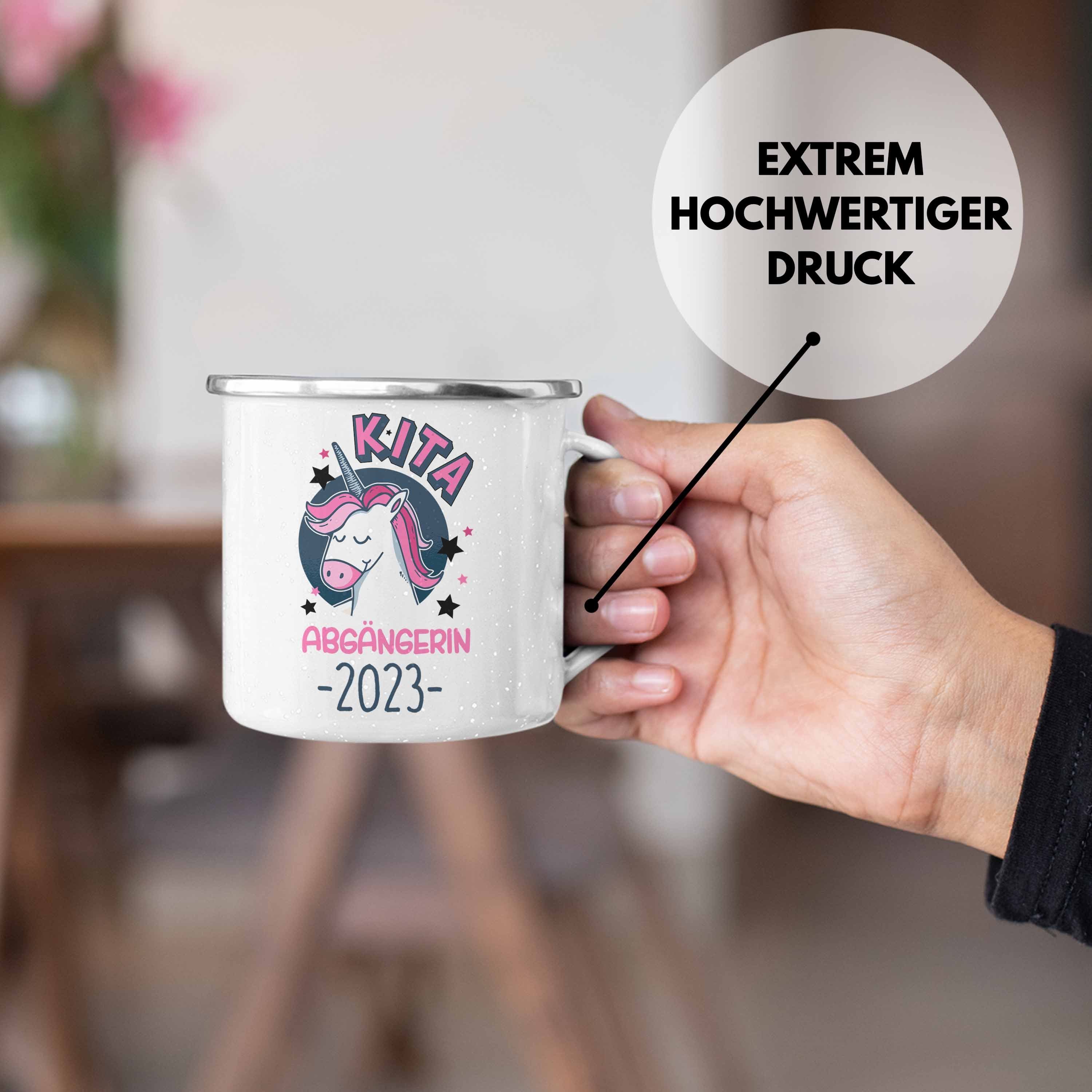 Thermotasse Emaille 2023 Kita Trendation Trendation Abgängerin - Tasse Schulstart Silber